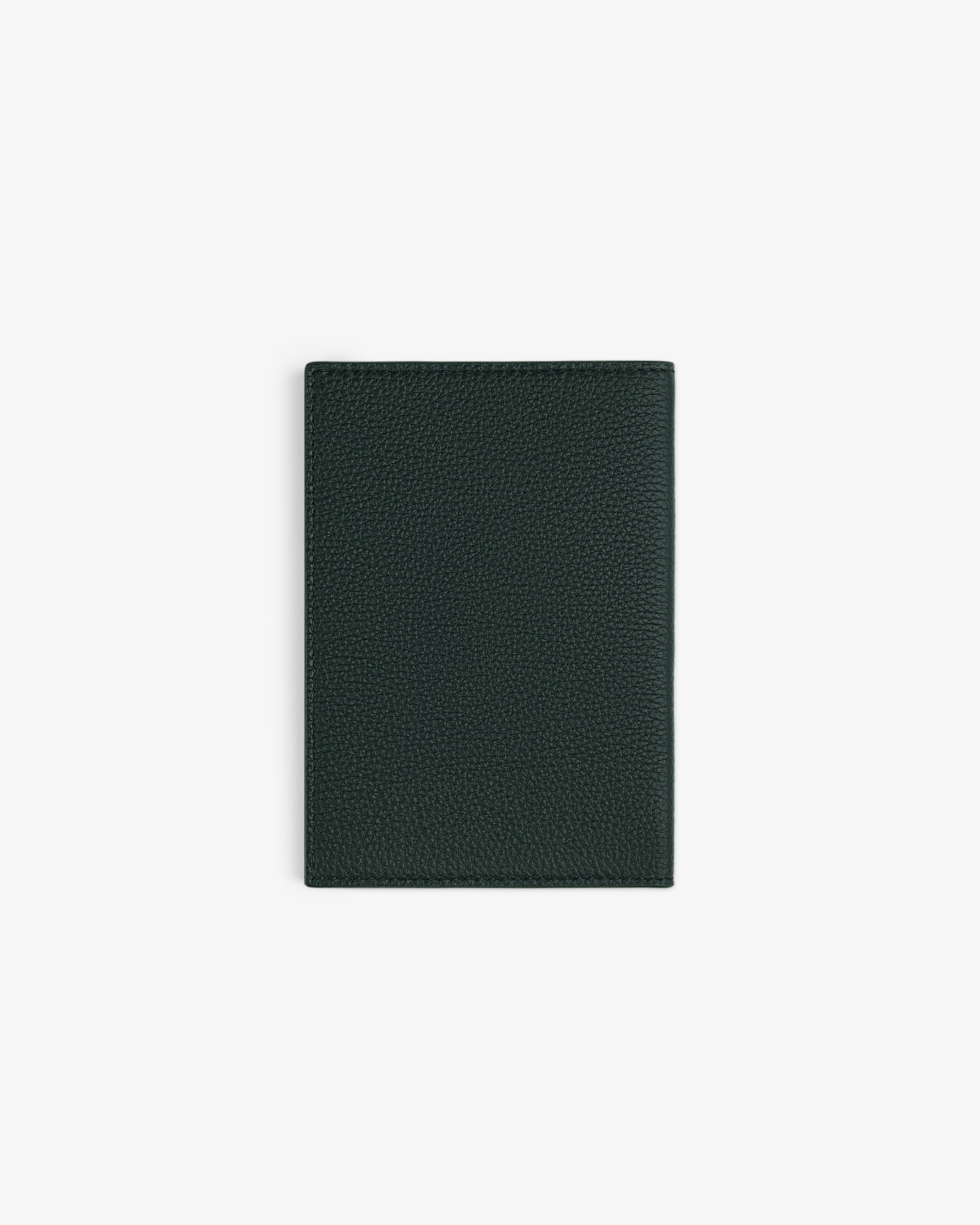 A closed, textured dark green Leather Passport Holder is shown on a white background.