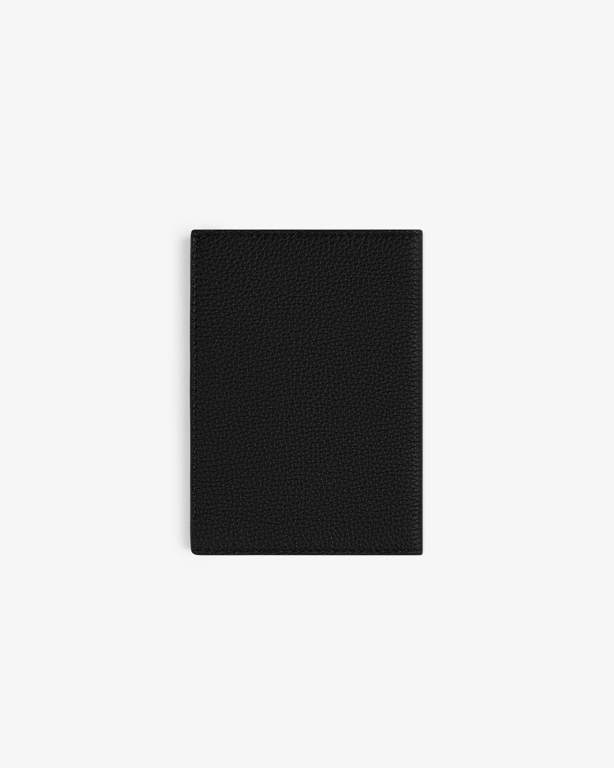 A closed Leather Passport Holder in black leather shown against a plain white background.