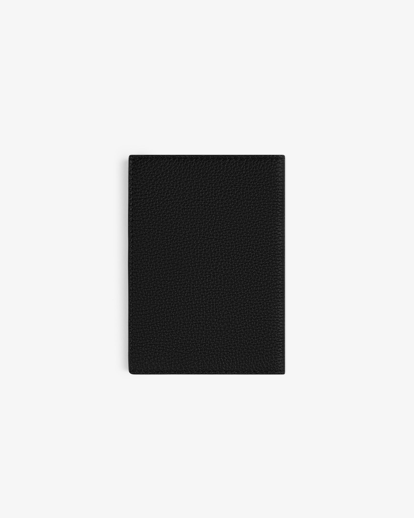A closed Leather Passport Holder in black leather shown against a plain white background.