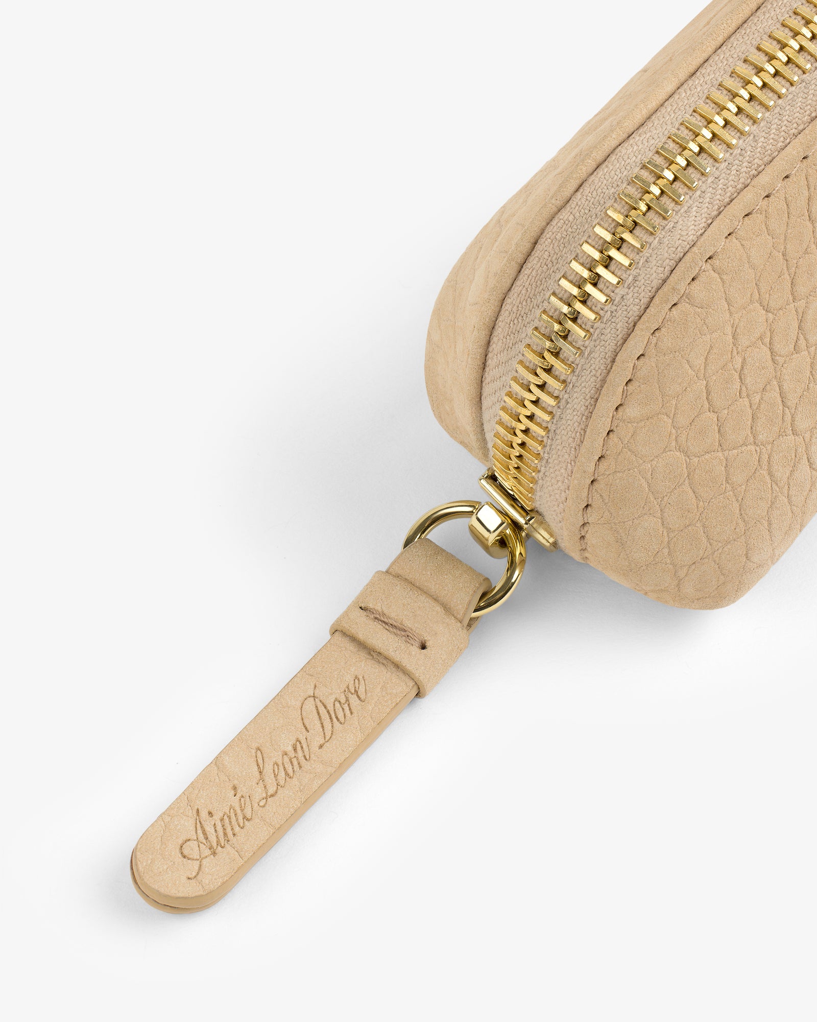Croc-Embossed Nubuck Pencil Case with gold zipper and leather pull tab engraved "Aimé Leon Dore.