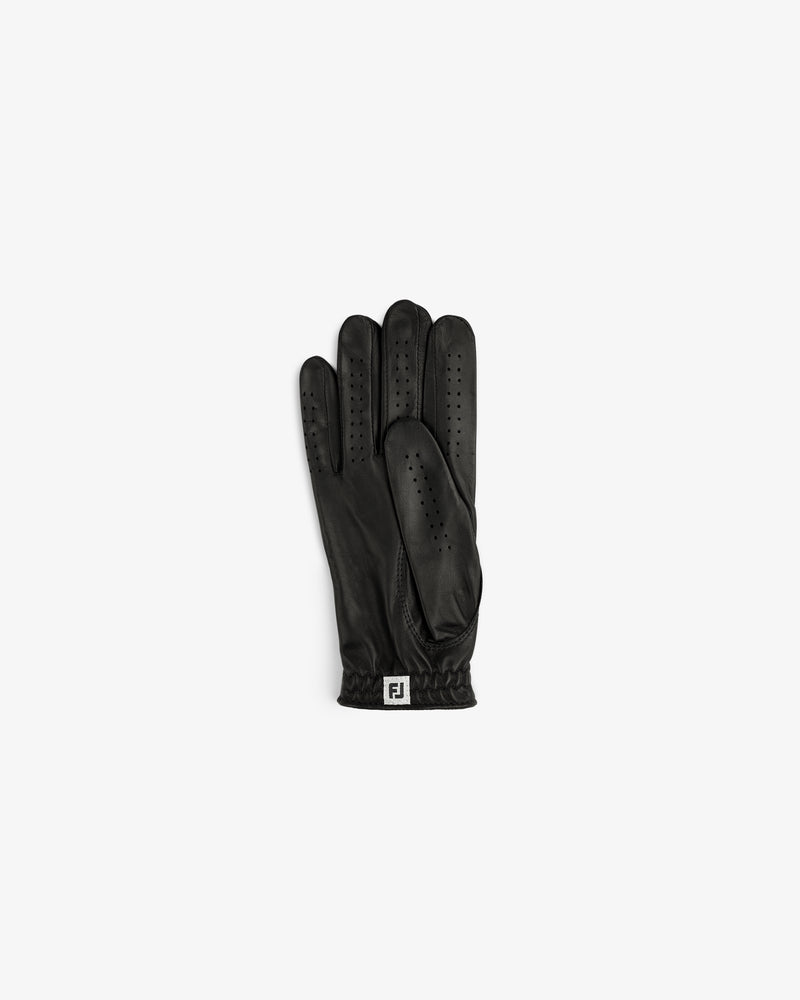 ALD / FootJoy StaSof Heritage Glove (Right) in black leather with ventilation holes, shown flat on white.