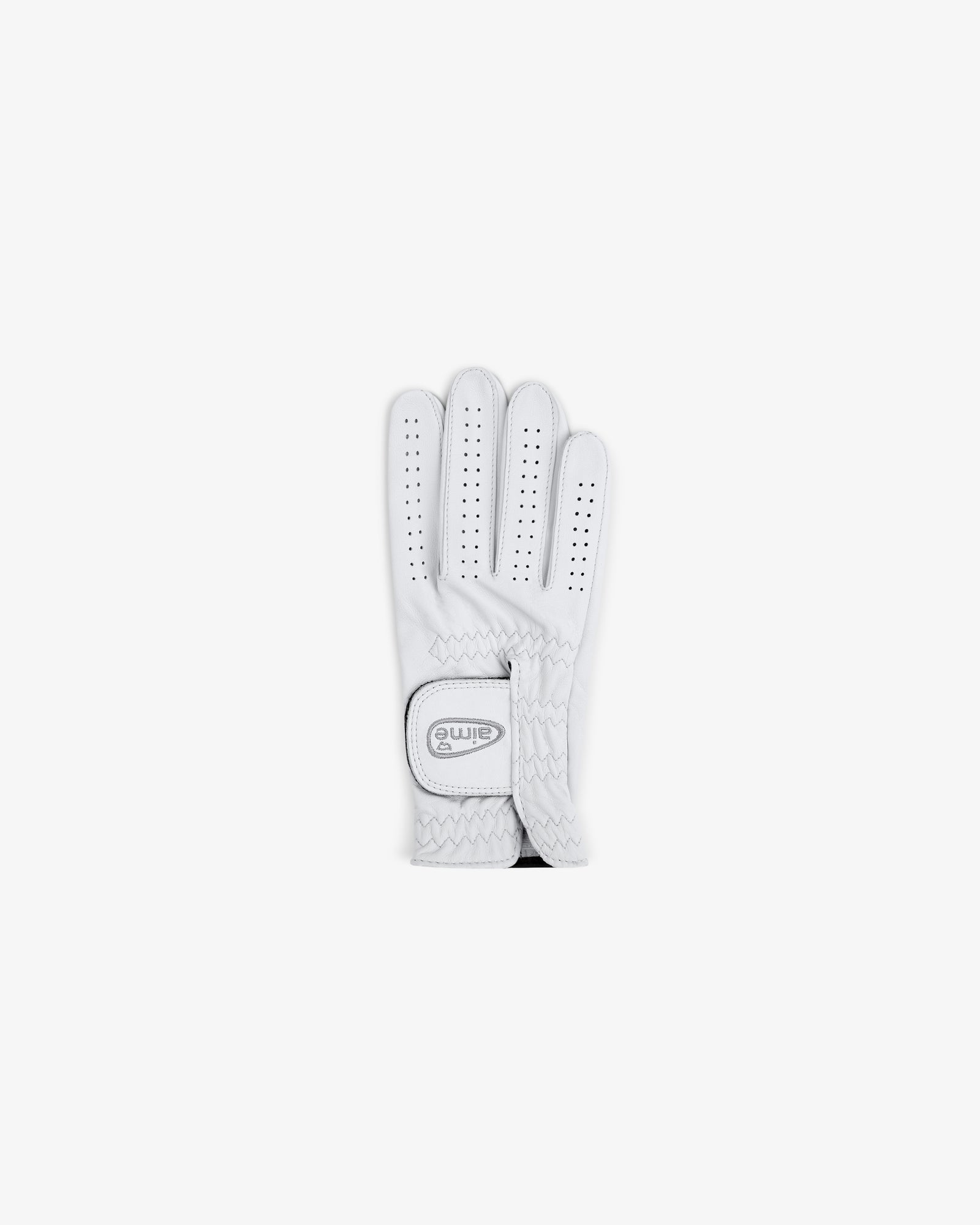 ALD / FootJoy StaSof Heritage Glove (Right): white, perforated, Velcro strap, shown palm down on a white background.