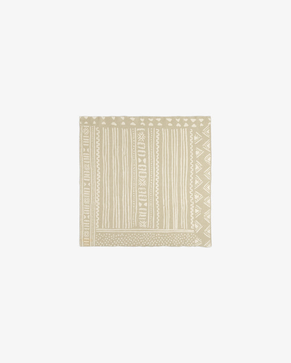 Mesh Tapestry Bandana in beige with geometric and striped white patterns, shown on a plain white background.