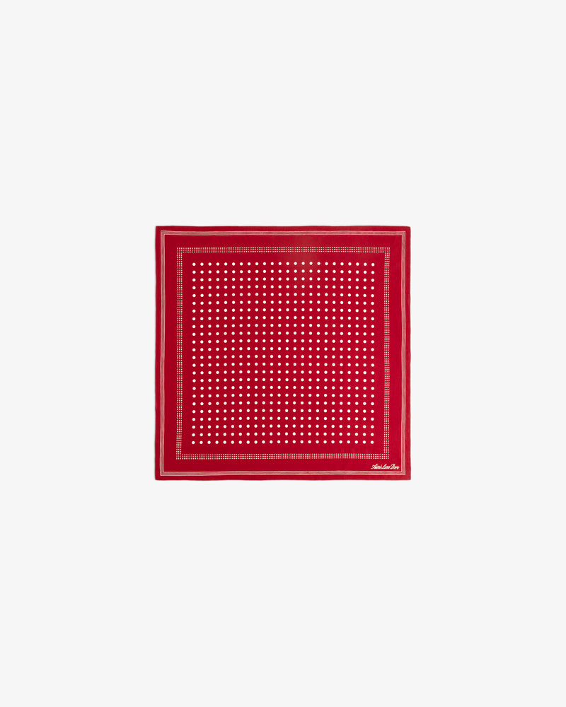 Polka Dot Bandana in red with a white dotted pattern and double-lined border, centered on a white background.