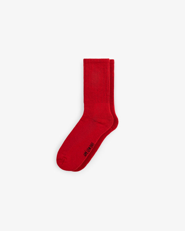 A 3-pack of bright red crew socks with ribbed cuffs, displayed on a plain white background.