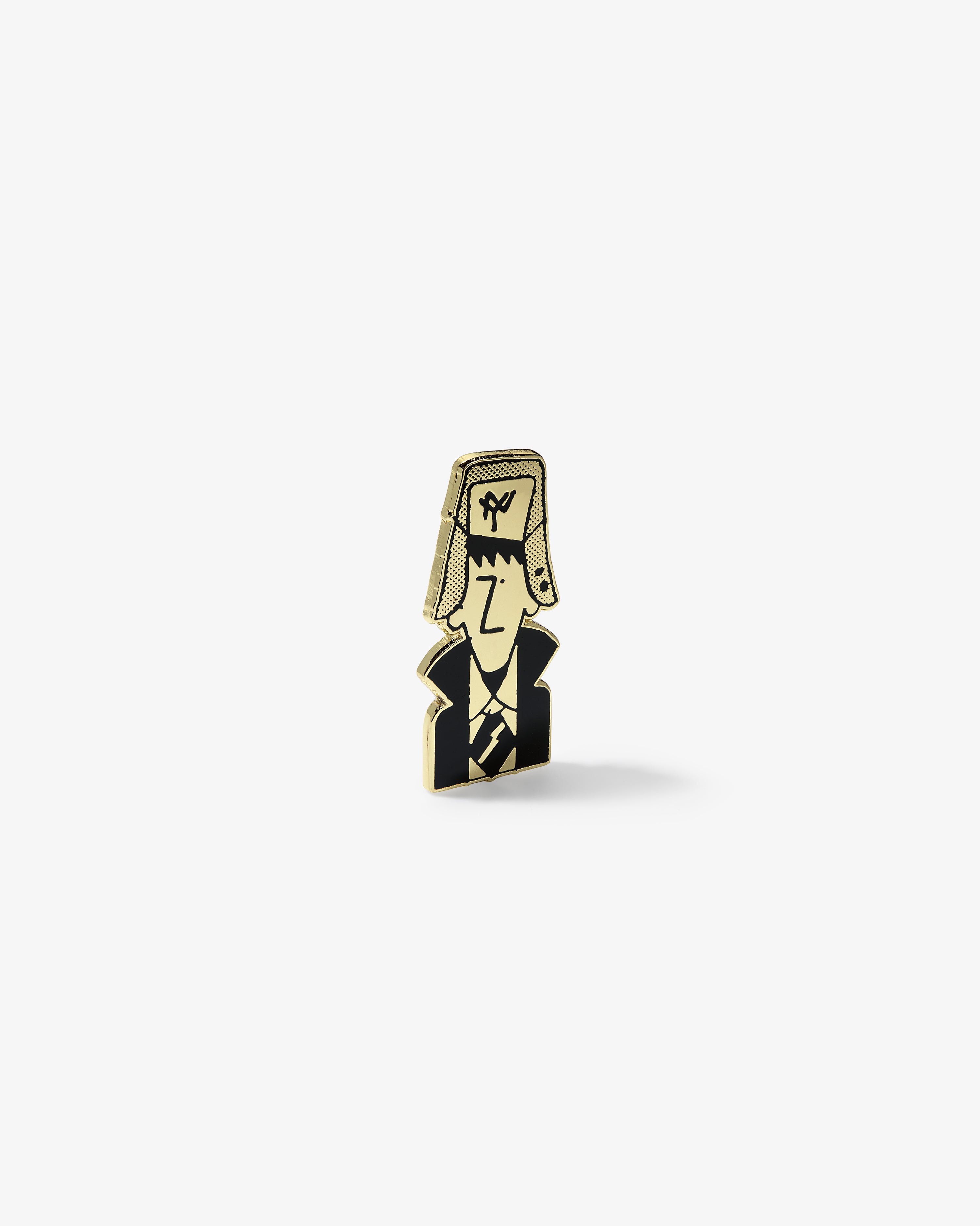 A Graphic Pin shaped like a cartoonish man in a military hat and coat, shown on a white background.