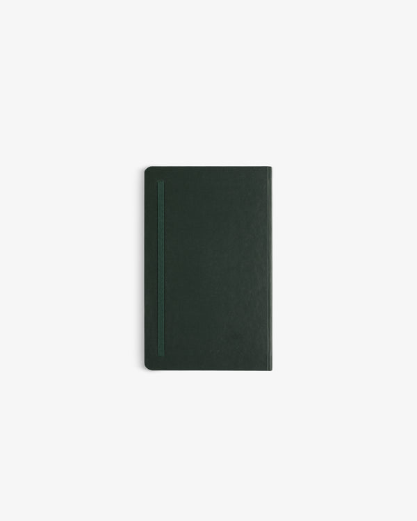 A dark green Crest Sketchbook with a matching vertical elastic band, centered on a white background.