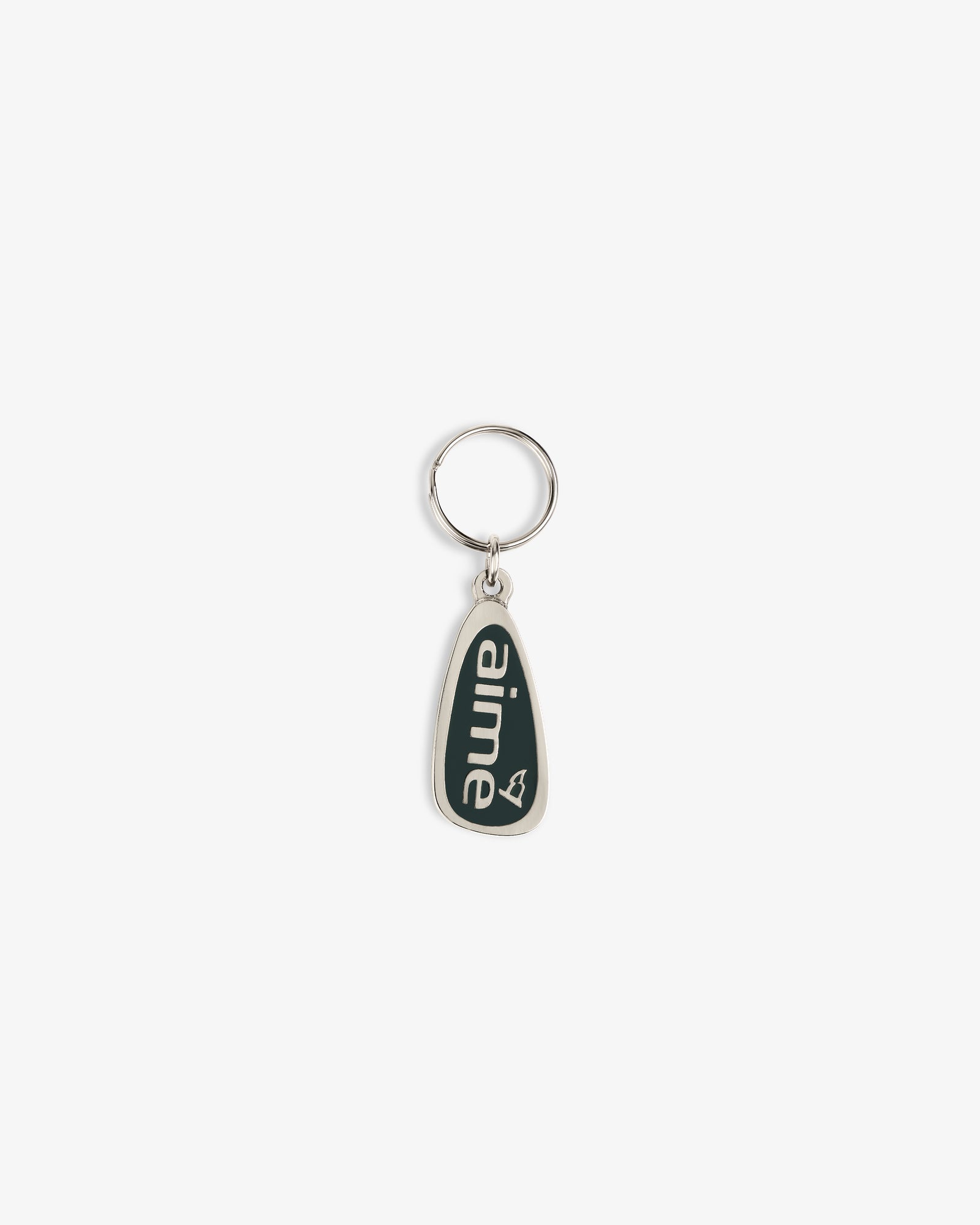 The ALD Golf Keychain is silver with a dark green tag reading "aime" in white lowercase letters and a heart outline.