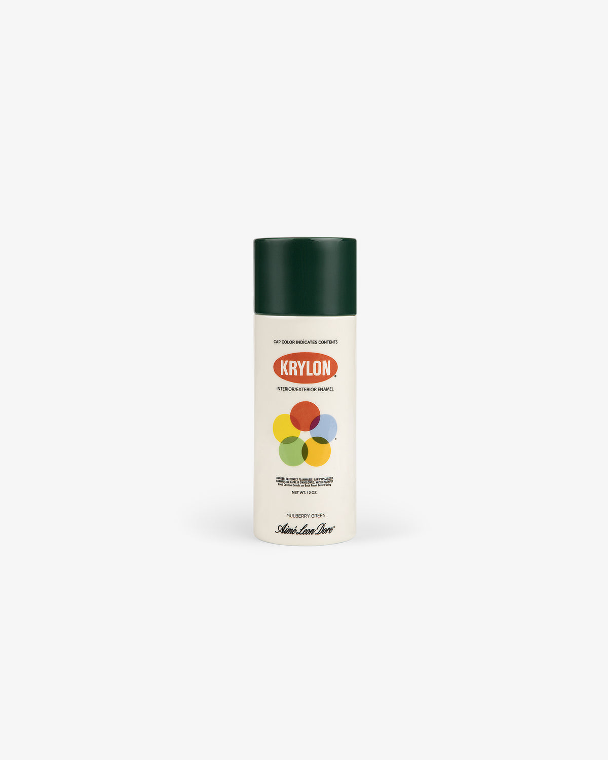 A Krylon Ceramic Spray Can Vessel with a dark green cap and a color wheel graphic on the white label.