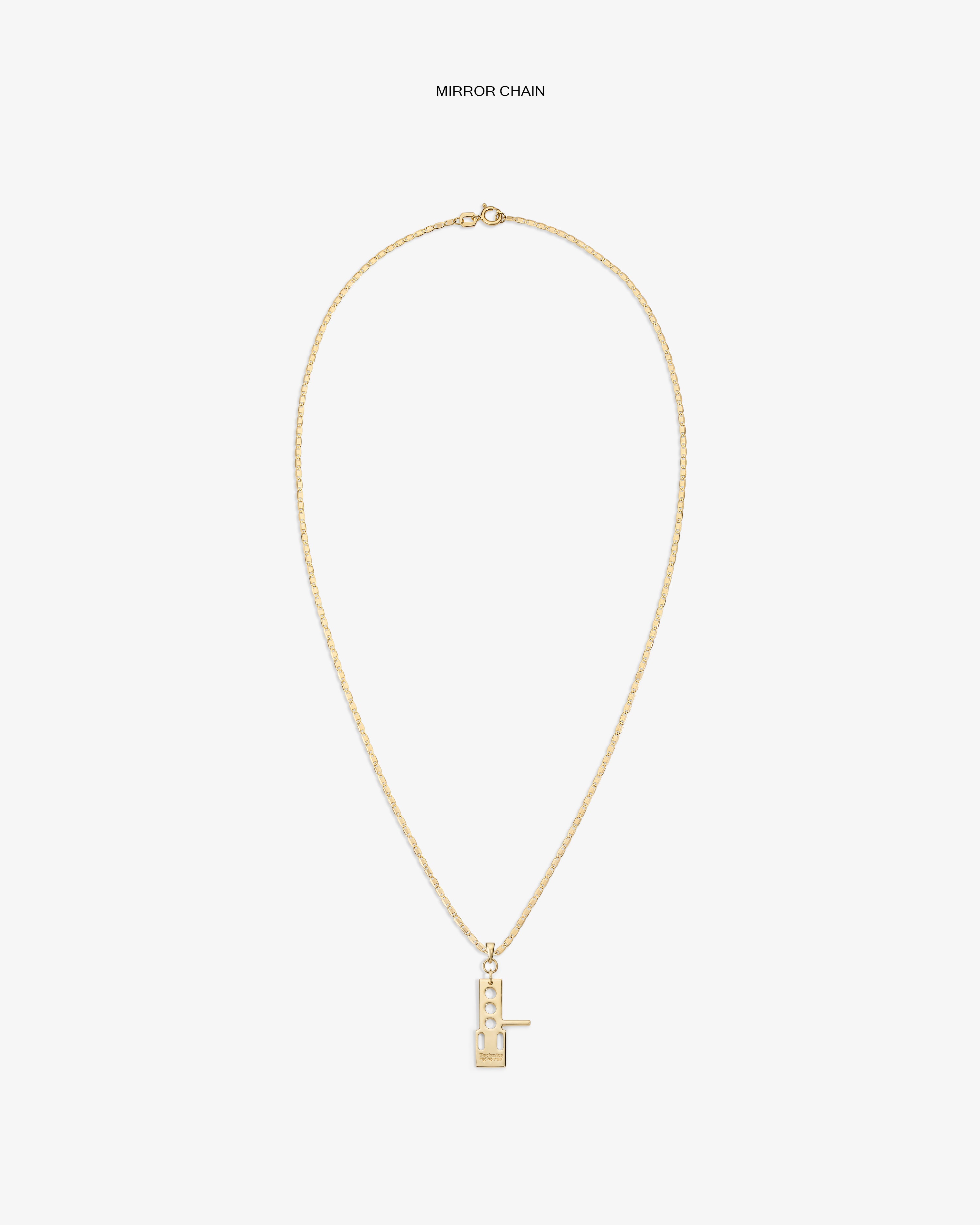 ALD / Technics 14Kt Gold Pendant necklace with a rectangular charm, shown on a plain white background.
