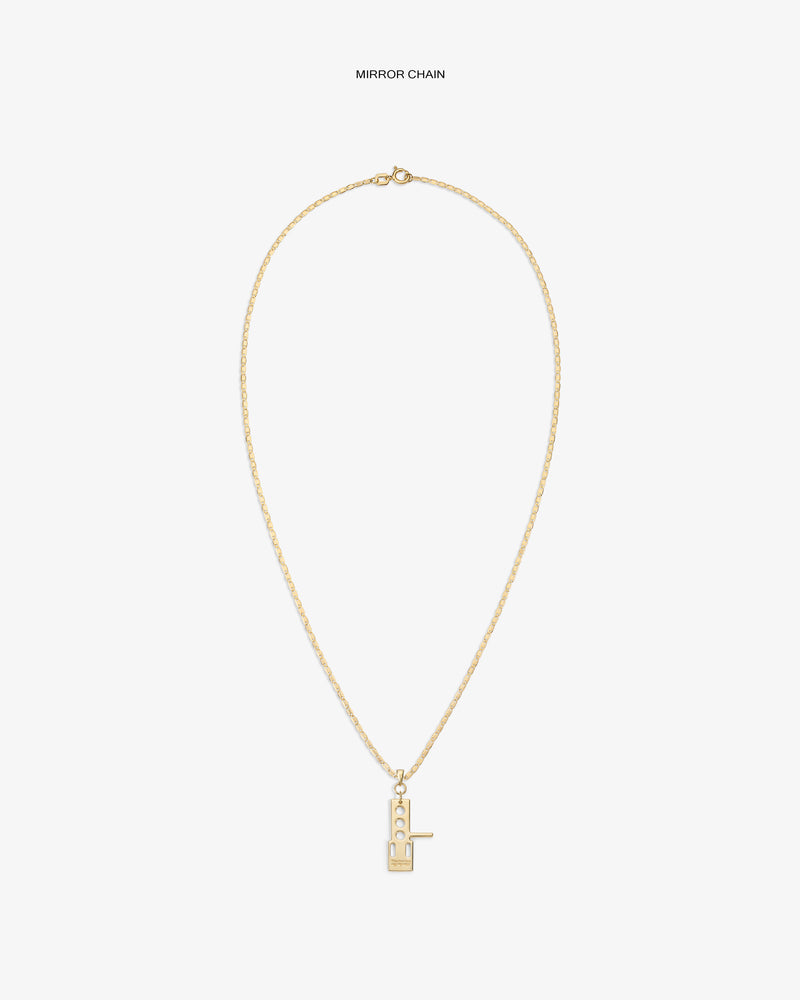 ALD / Technics 14Kt Gold Pendant necklace with a rectangular charm, shown on a plain white background.