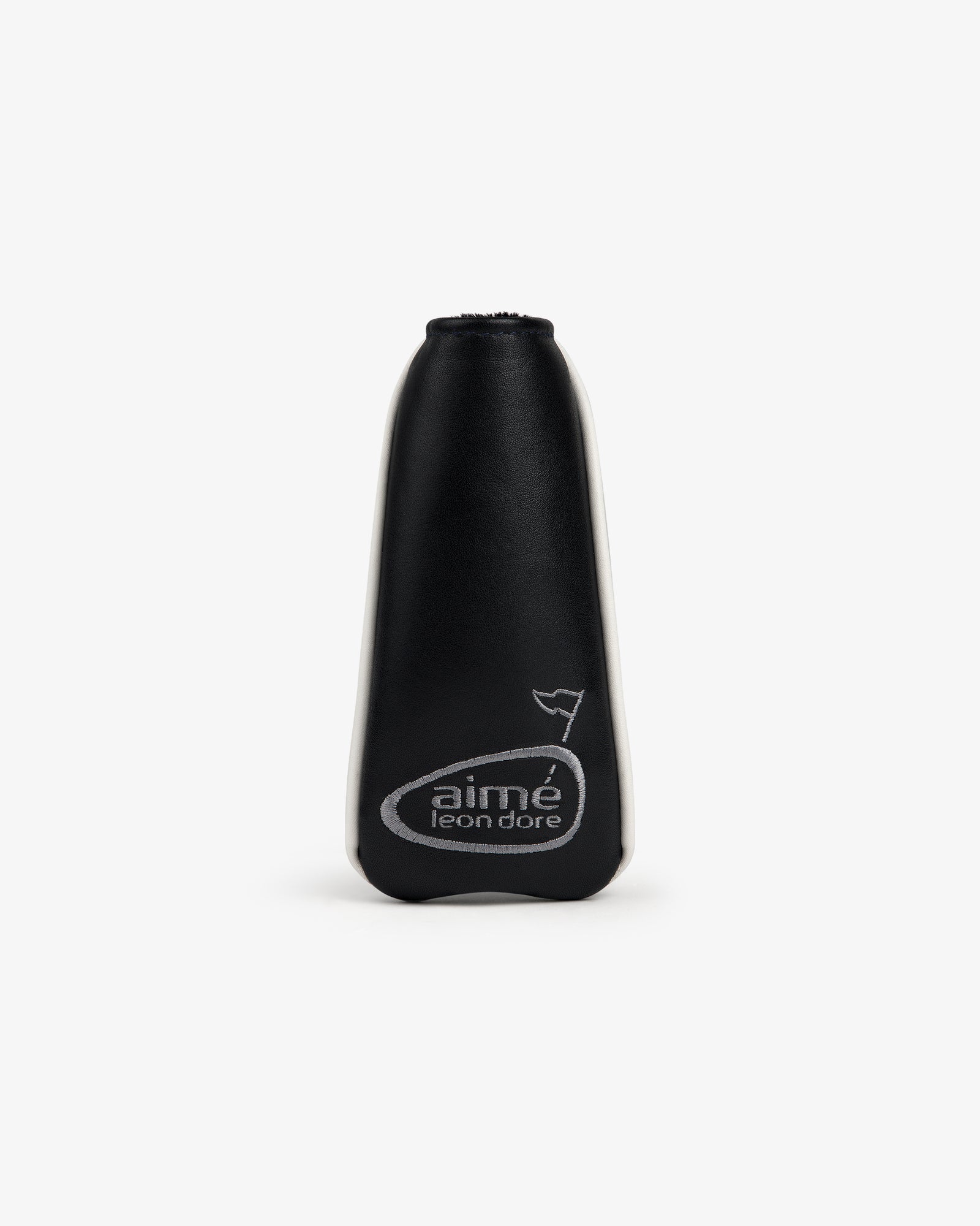 The ALD Golf Putter Cover features black leather with an aimé leon dore logo and flag graphic on a white background.