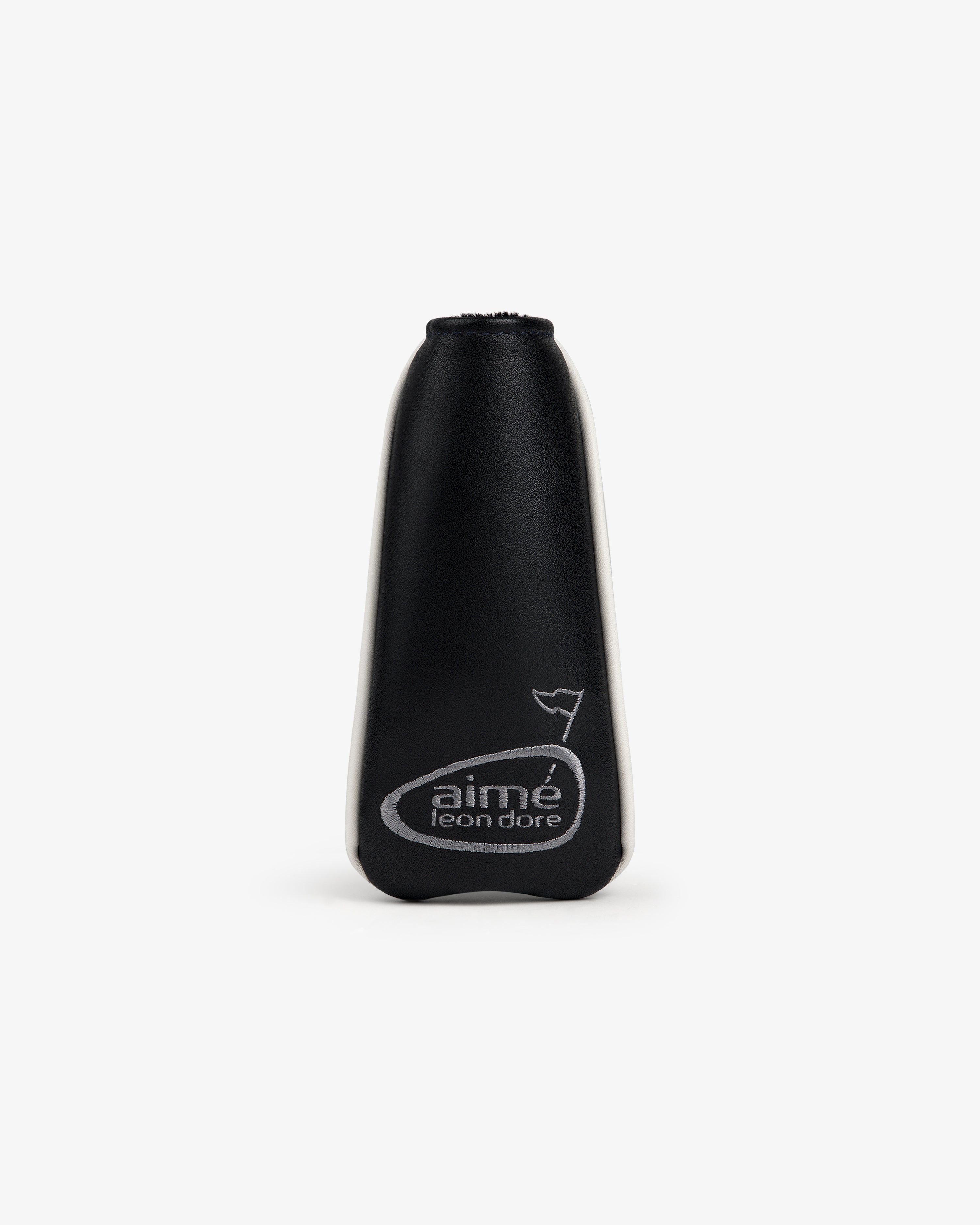 The ALD Golf Putter Cover features black leather with an aimé leon dore logo and flag graphic on a white background.