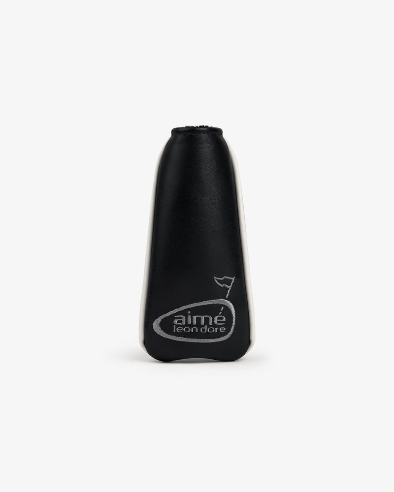 The ALD Golf Putter Cover features black leather with an aimé leon dore logo and flag graphic on a white background.