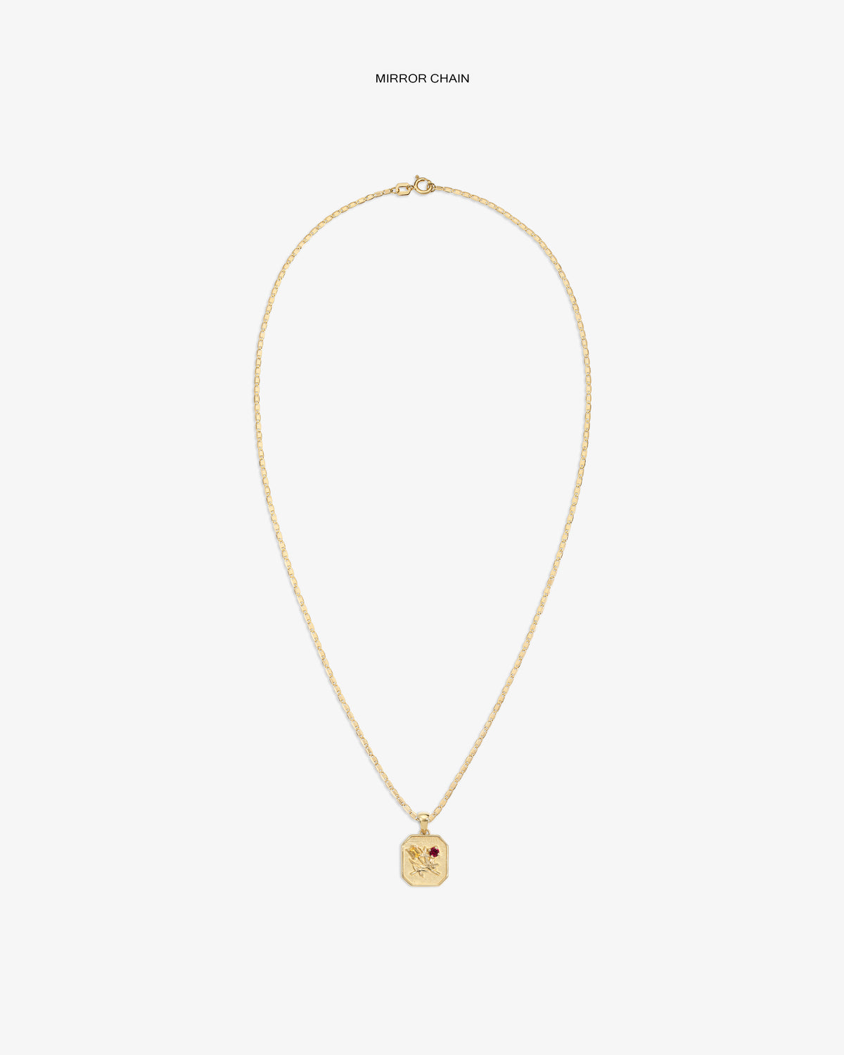 14Kt Gold Queens Crest Relief Pendant with small red gem, shown on a plain white background.