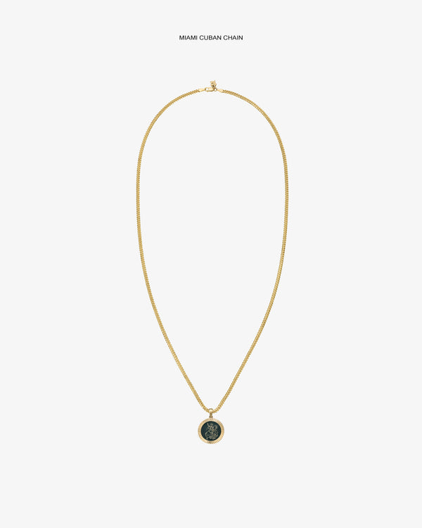 14Kt Gold Saint George Coin Pendant necklace displayed on a plain white background.