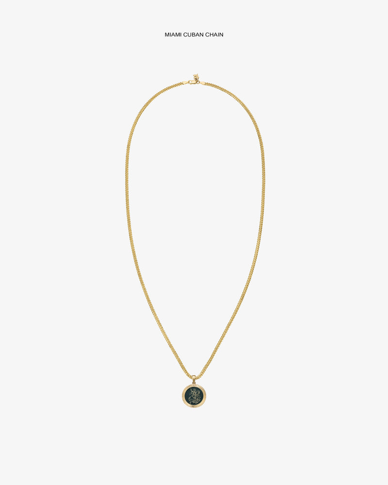 14Kt Gold Saint George Coin Pendant necklace displayed on a plain white background.