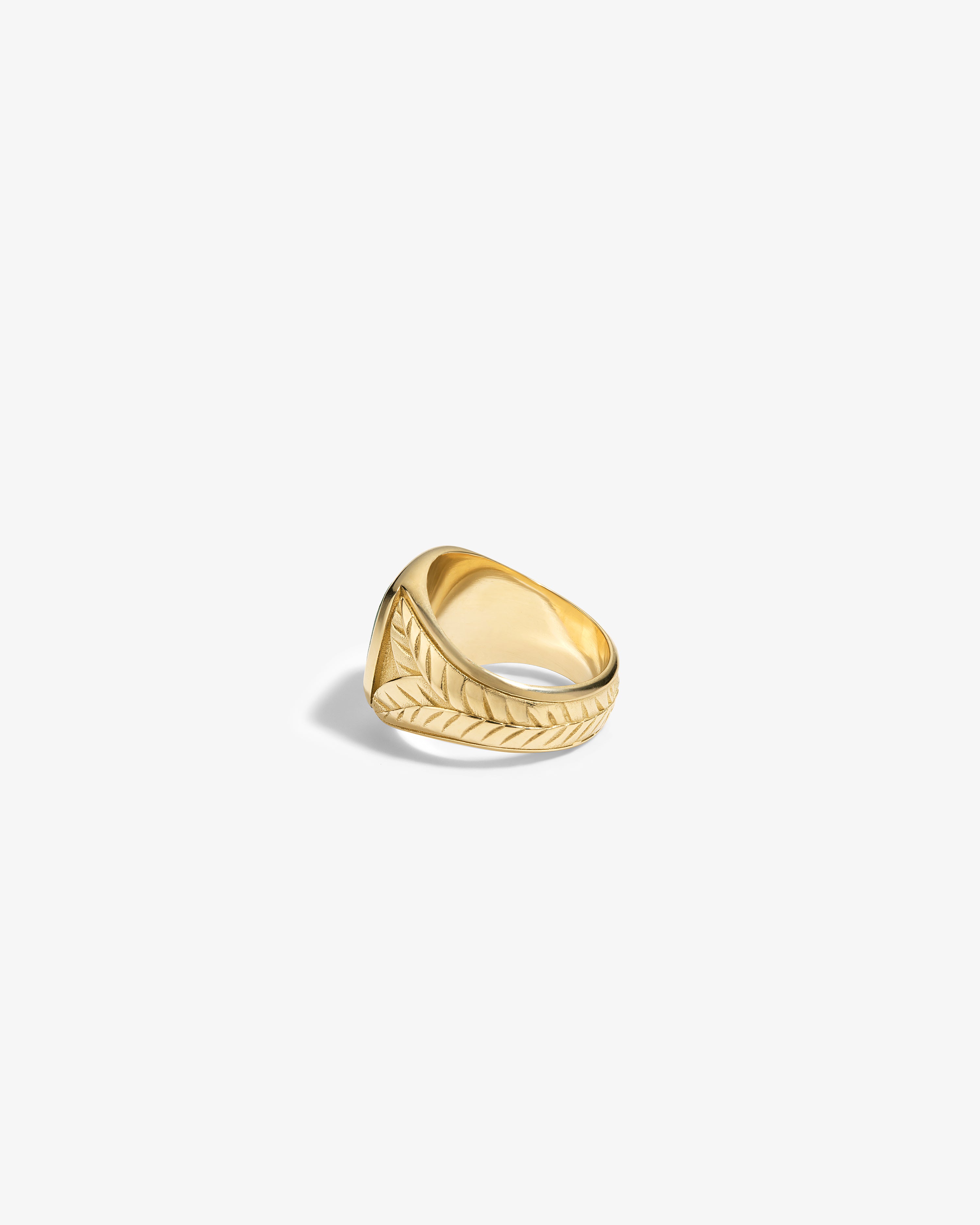 14Kt Gold Jade Signet Ring displayed on a plain white background.