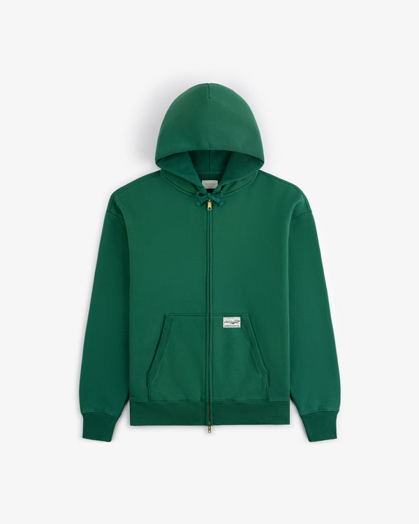 Sun Faded Full-Zip Hoodie in green with front pockets and hood, shown flat on a white background.