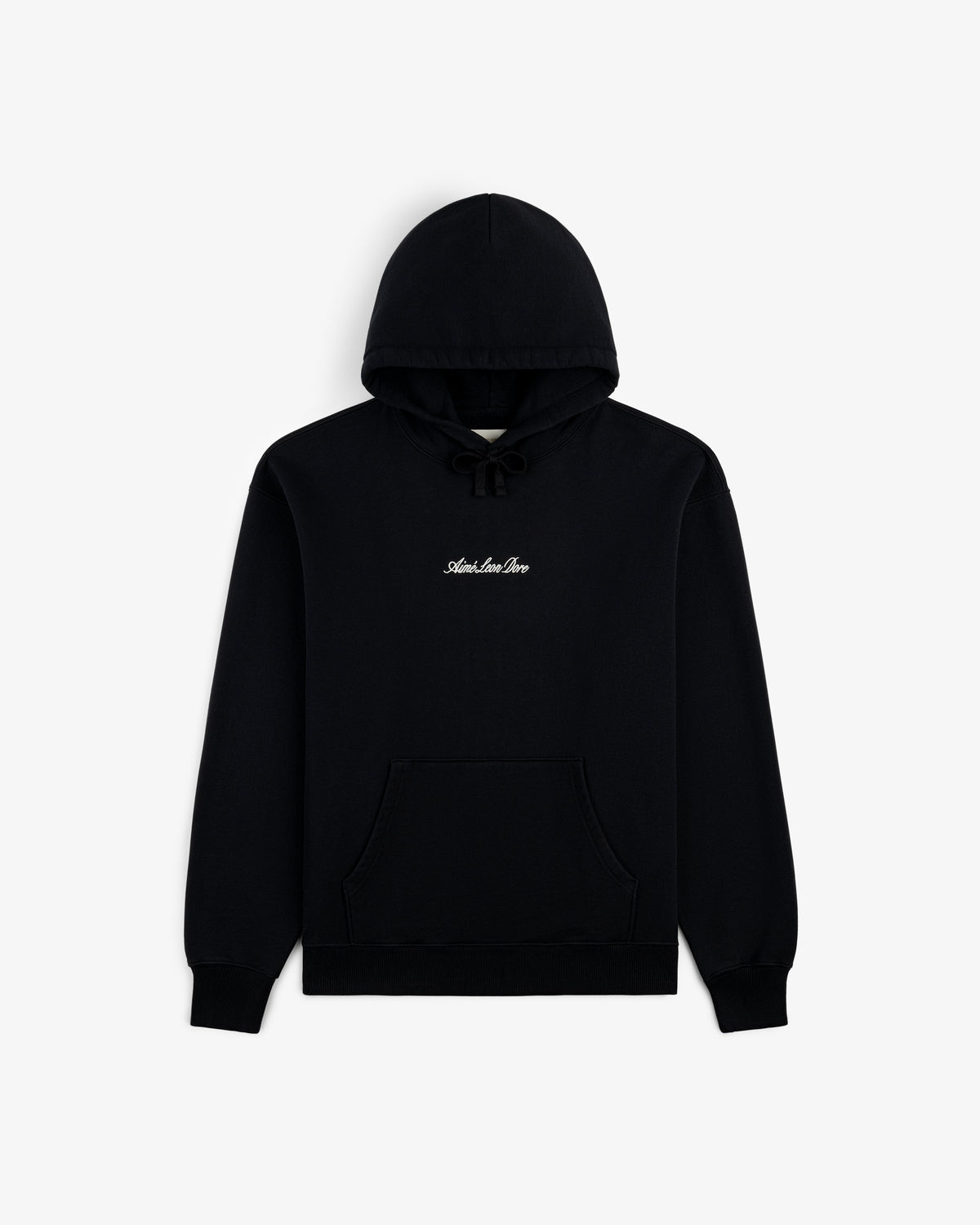 Black Embroidered Logo Hoodie with front pocket and small white "Antisocial" text centered on the chest.