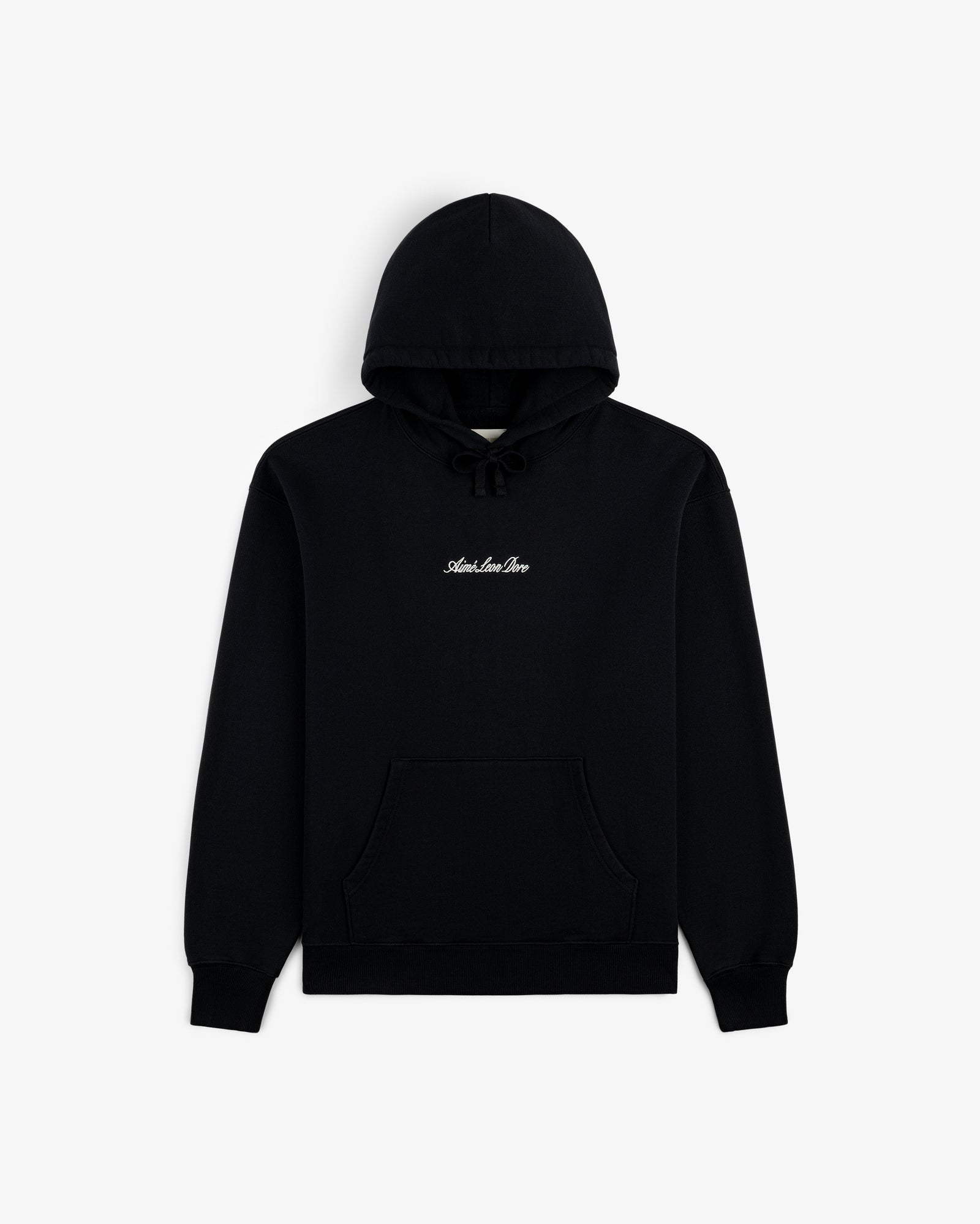 Black Embroidered Logo Hoodie with front pocket and small white "Antisocial" text centered on the chest.