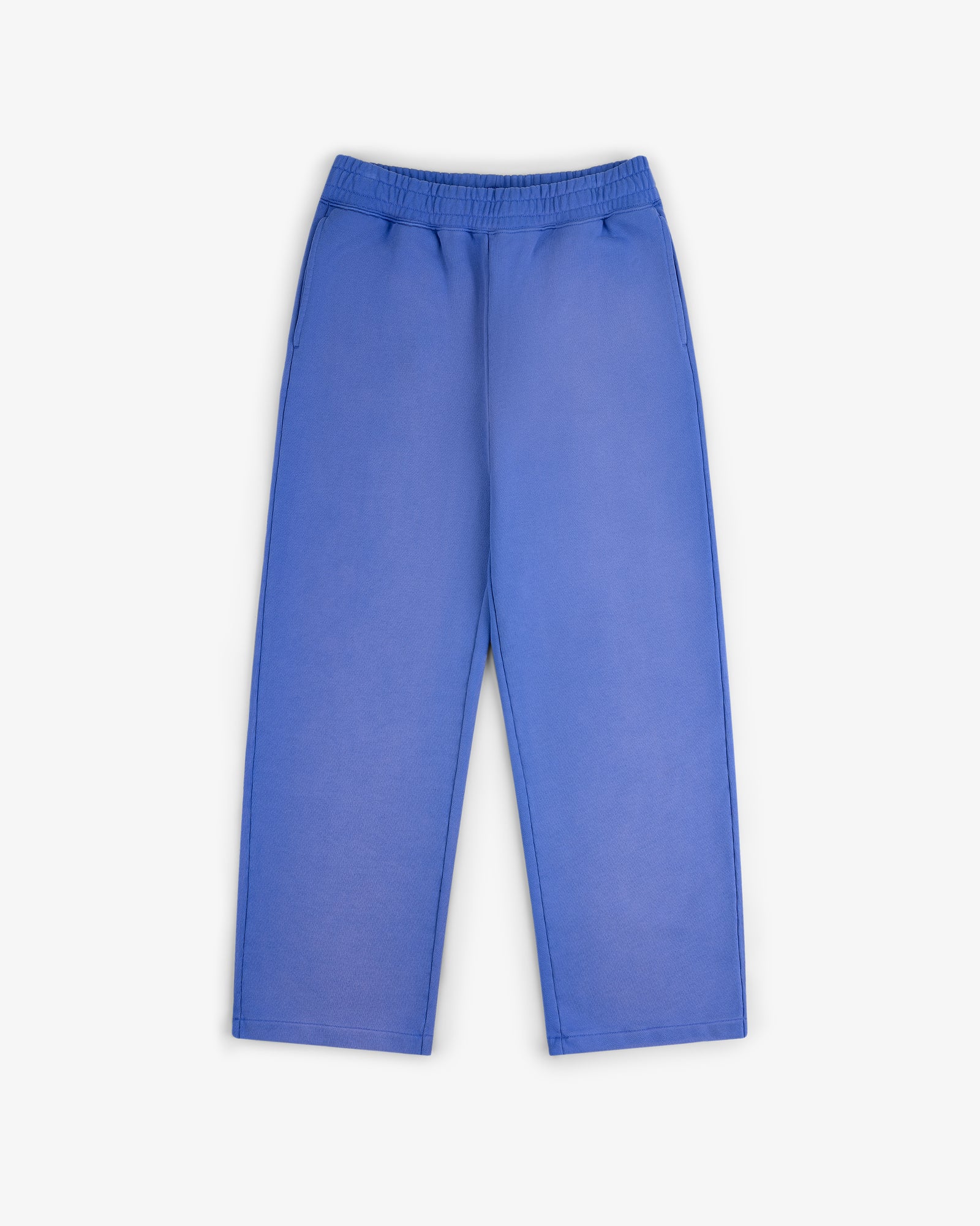 Sun Faded Sweatpants in bright blue with straight legs and an elastic waistband, shown on a white background.