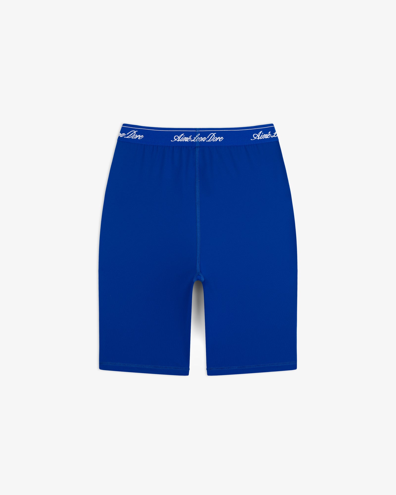 Logo Biker Short in bright blue with white logo waistband, shown on a plain white background.
