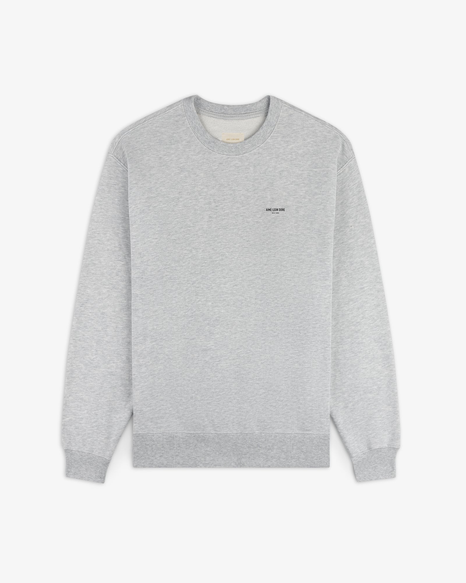 Safari Crewneck Sweatshirt in light gray with long sleeves and small black chest text, shown on a white background.