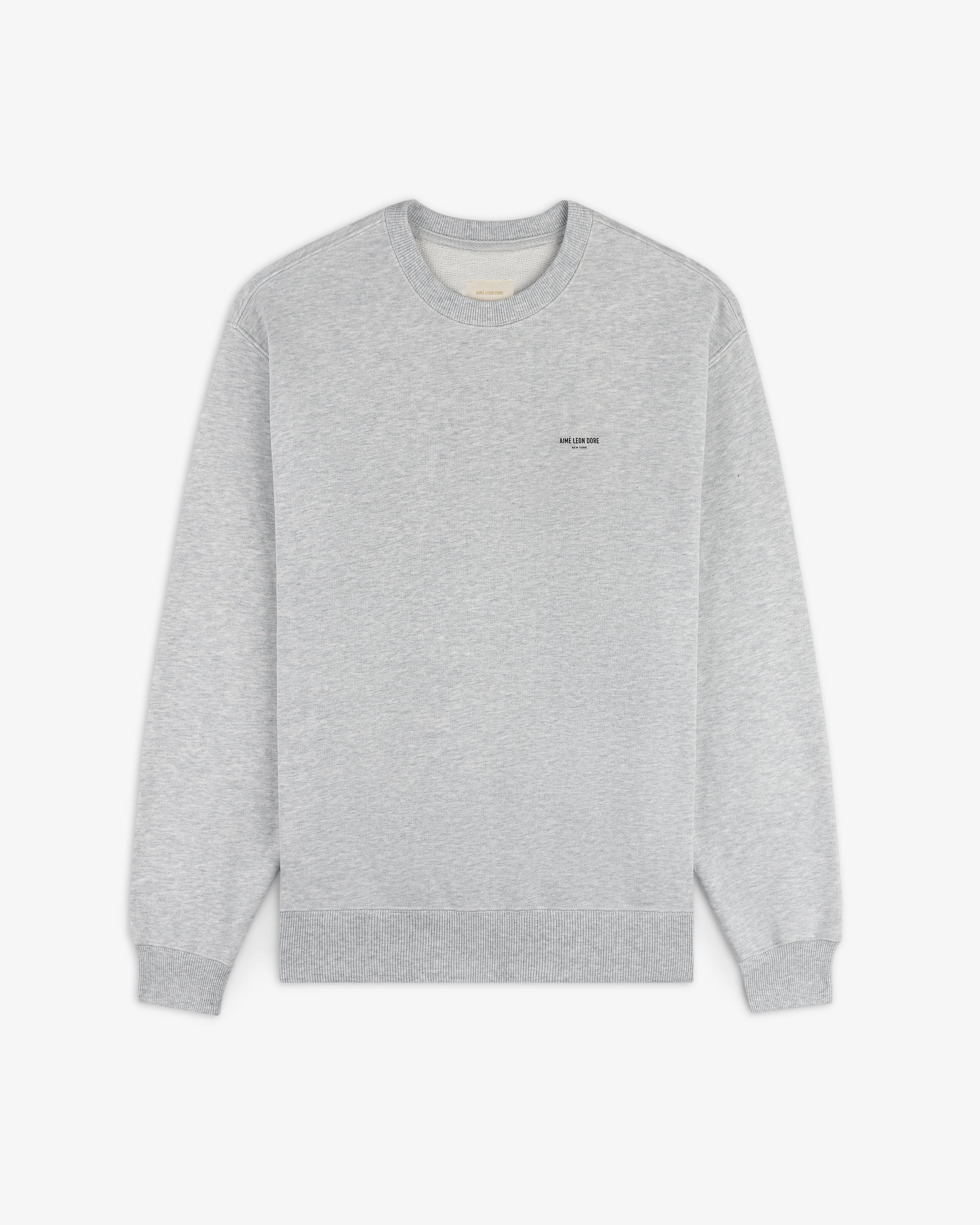 Safari Crewneck Sweatshirt in light gray with long sleeves and small black chest text, shown on a white background.