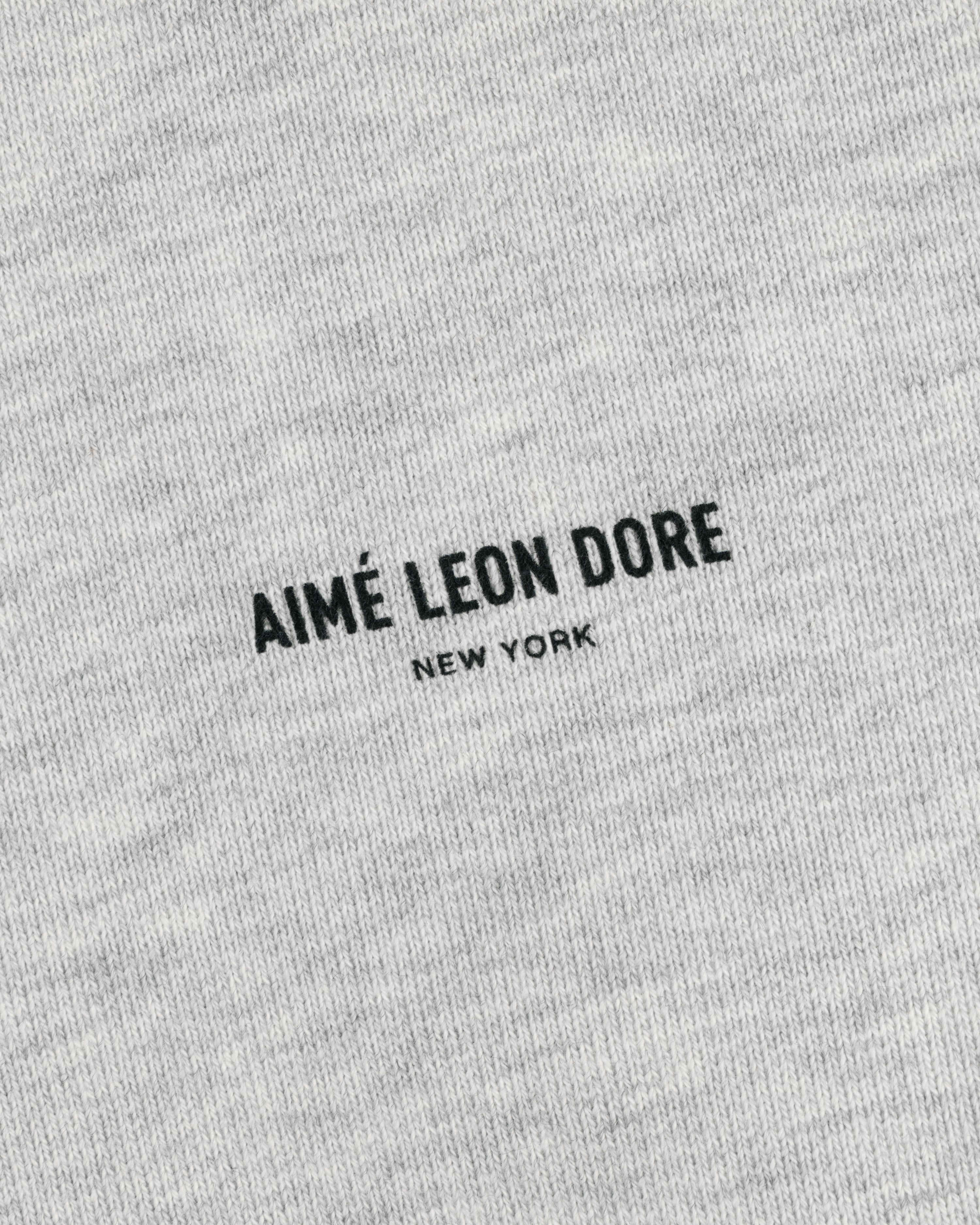 Safari Crewneck Sweatshirt in gray with centered black AIMÉ LEON DORE NEW YORK print. Minimalist design.