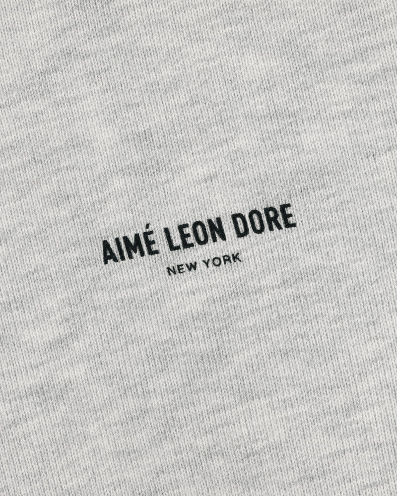 Safari Crewneck Sweatshirt in gray with centered black AIMÉ LEON DORE NEW YORK print. Minimalist design.