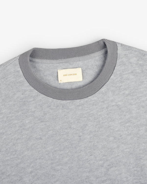 Light gray Long-Sleeve Slub Football Tee with ribbed collar and visible beige label inside the neckline.