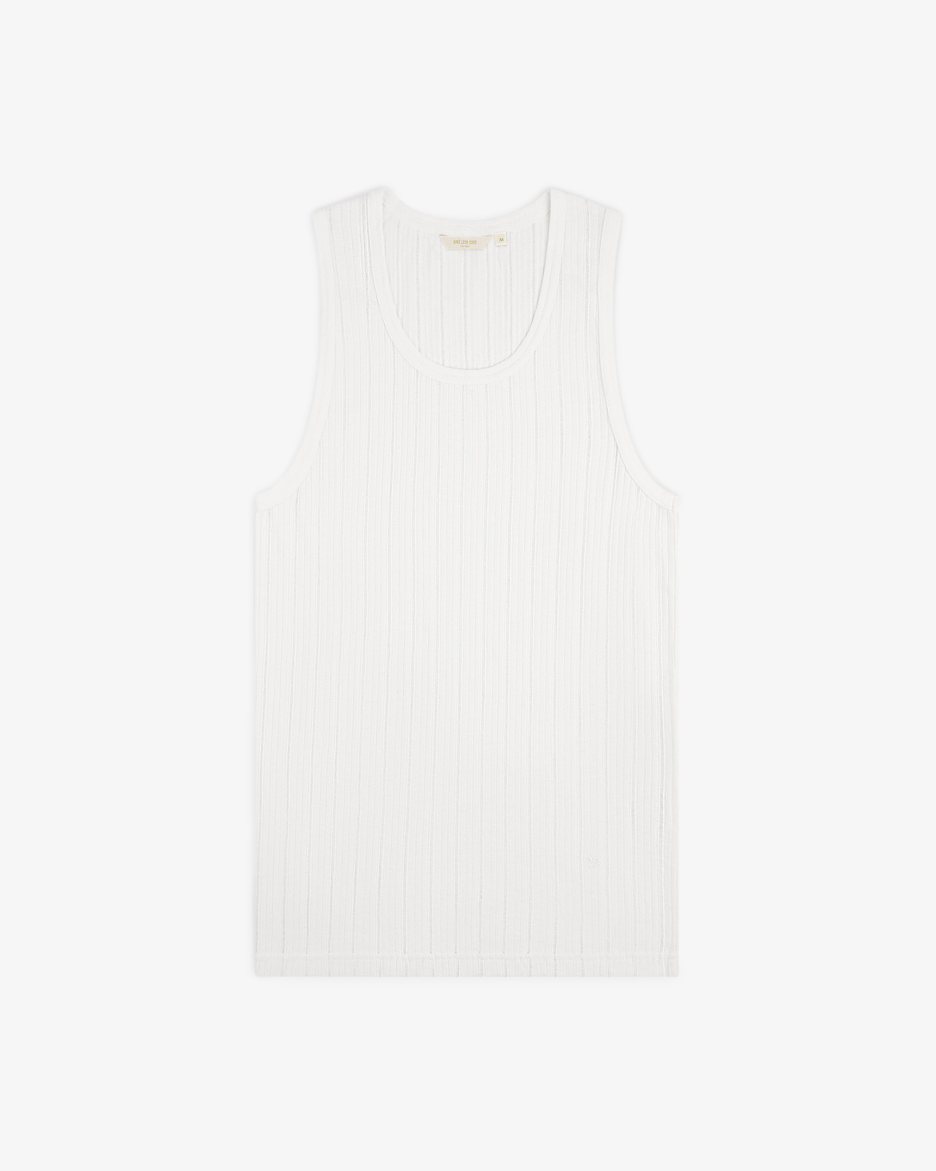 Drop Needle Tank Top in white, ribbed and sleeveless, laid flat on a plain white background.