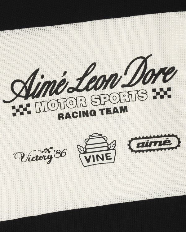 Text reads: Long-Sleeve Mesh Enduro Tee, with logos for Victory 86, Vine, and Aimé Leon Dore Motor Sports Racing Team.