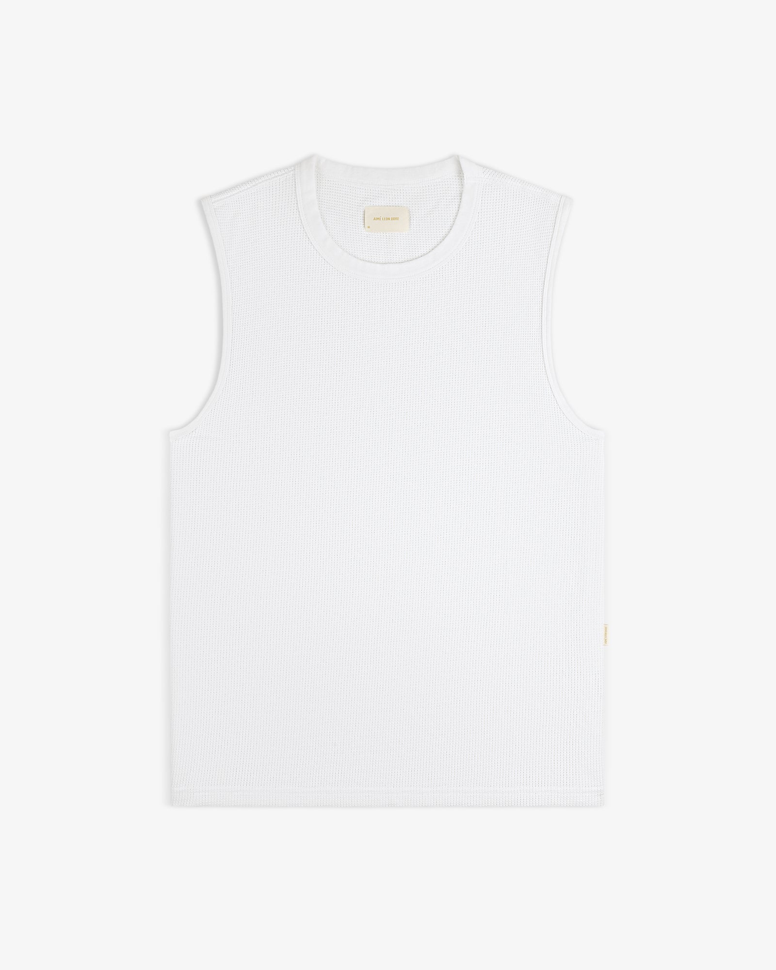Mesh Muscle Tank shown sleeveless and white, laid flat on a matching white background.