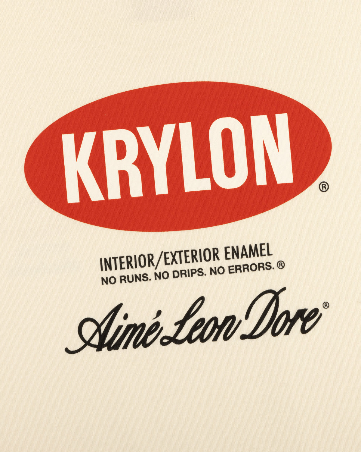 Red oval KRYLON logo above "INTERIOR/EXTERIOR ENAMEL" and Aimé Leon Dore script on Krylon Logo Tee.
