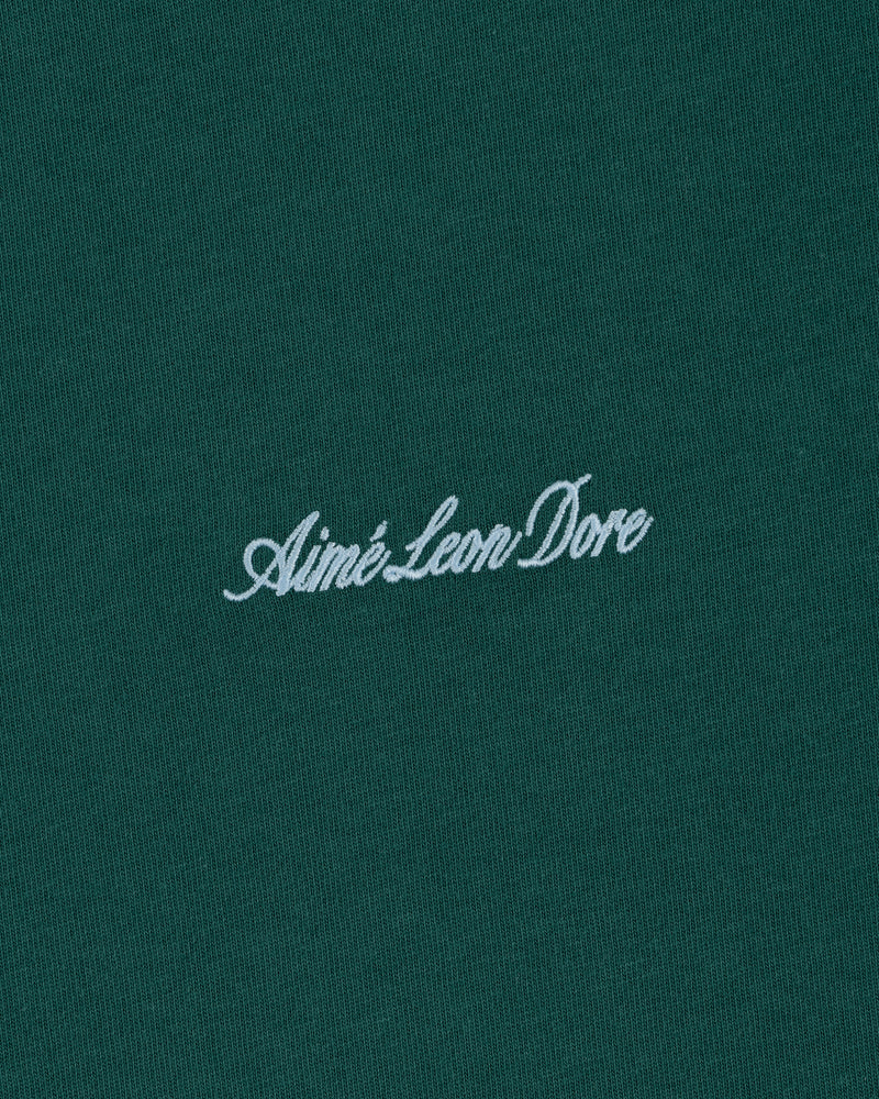 Green Embroidered Logo Tee featuring Aimé Leon Dore in white cursive at the center.
