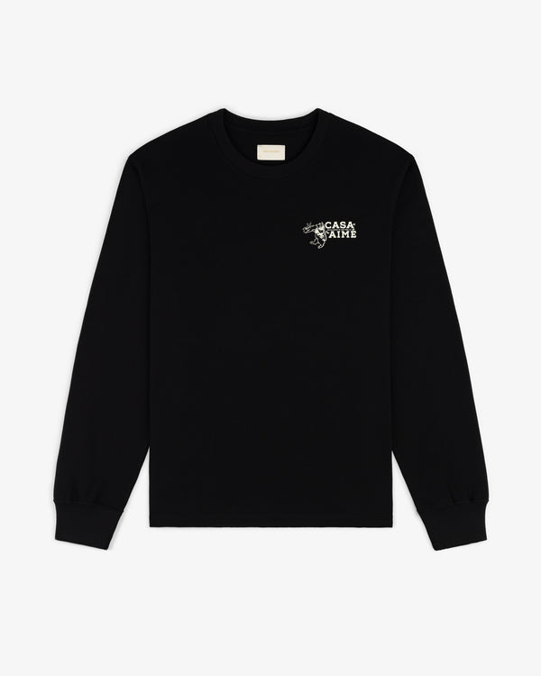 Black Long-Sleeve Casa Tee featuring small white CASA AMATØR text and graphic on the left chest.