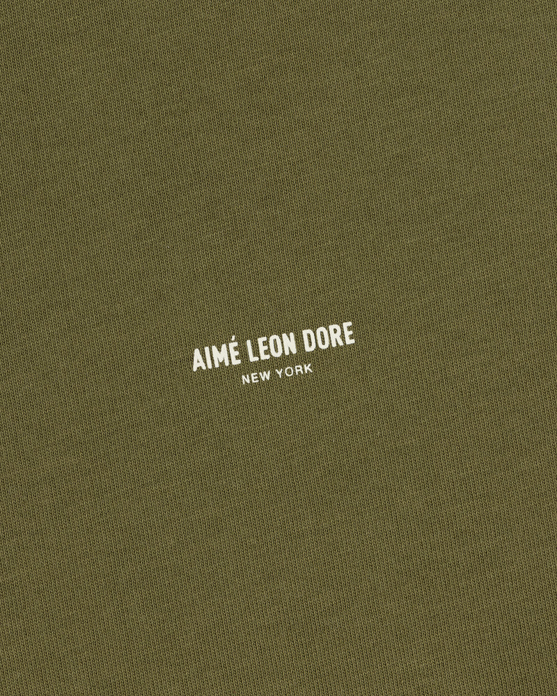 Olive green Safari Tee with small white AIMÉ LEON DORE NEW YORK text printed in the center.