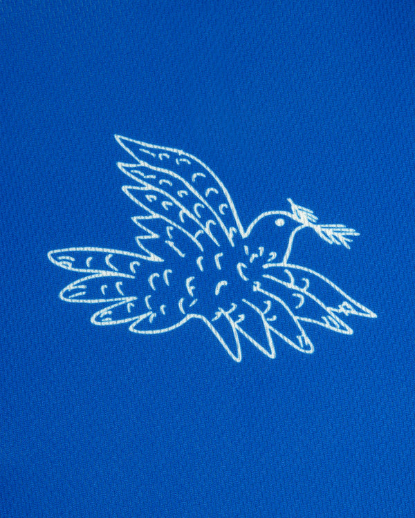 White dove with olive branch on blue, featured on the Fassianos Half-Zip Cycling Jersey.