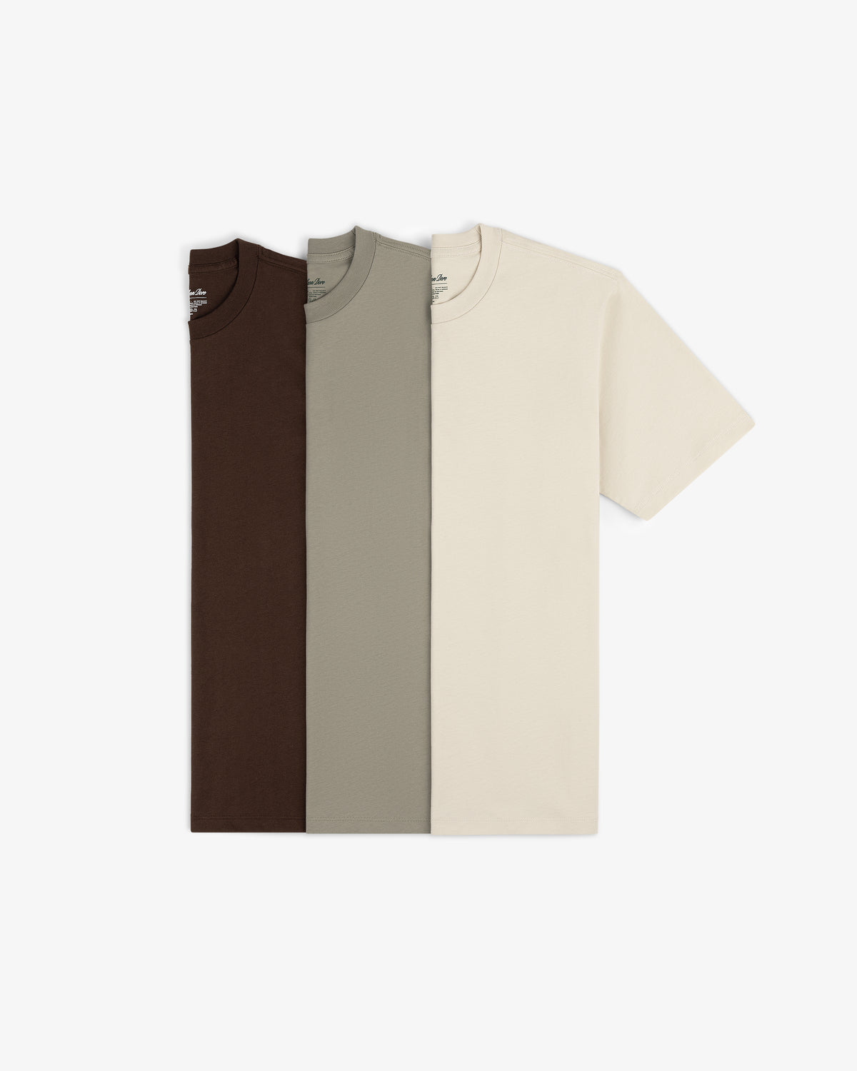 Three Multi-Color T-Shirt 3-Pack tees in brown, gray, and beige are laid out side by side on a white background.