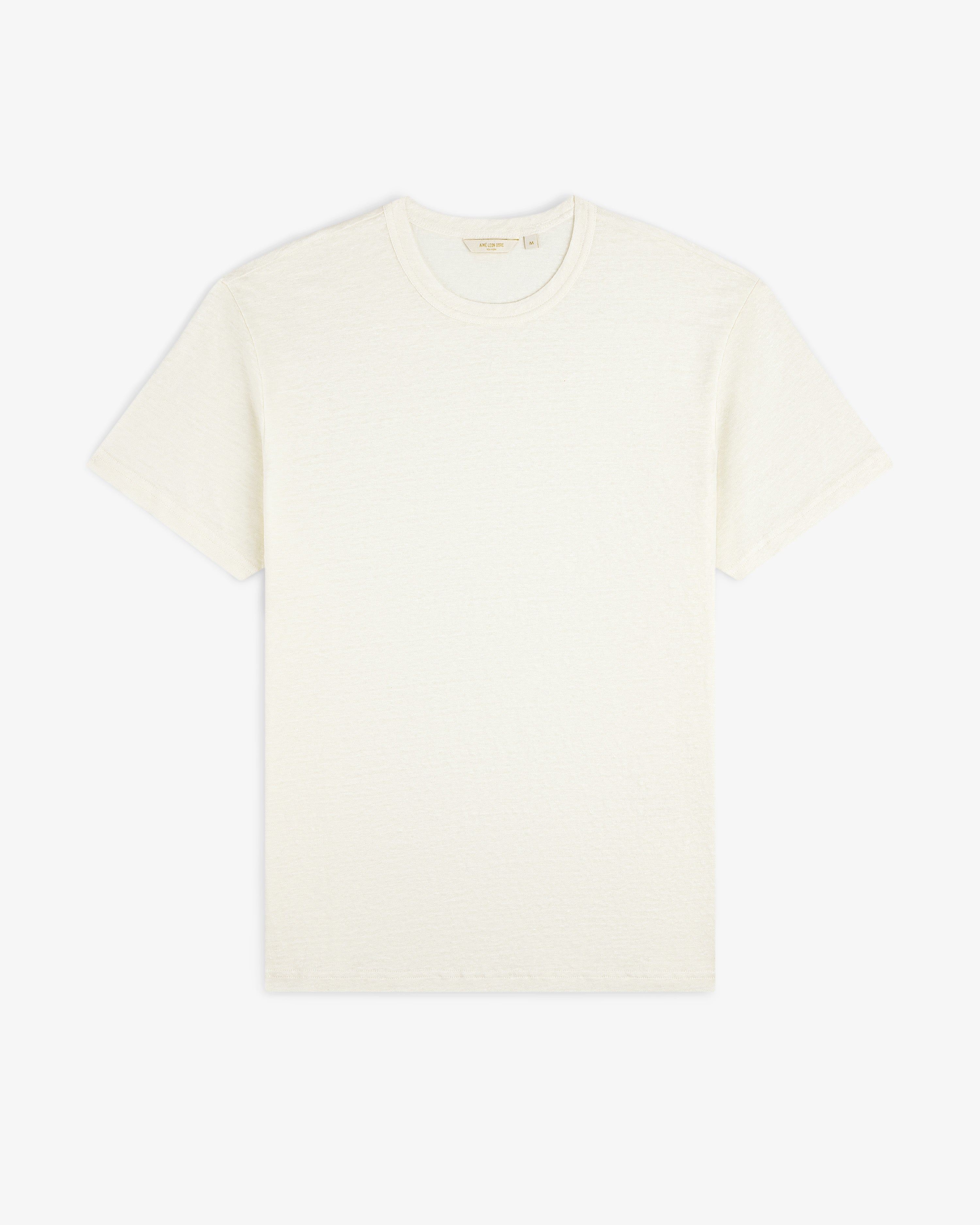 Linen Tee in plain white, short-sleeve, laid flat on a white background.