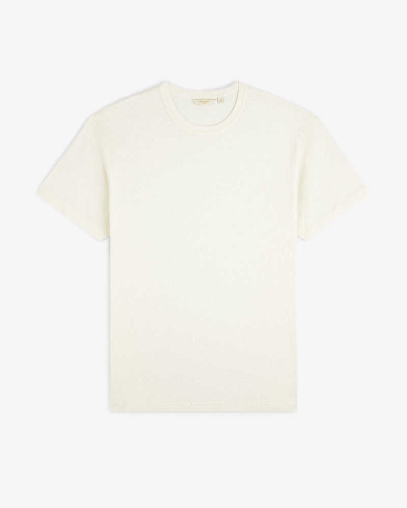 Linen Tee in plain white, short-sleeve, laid flat on a white background.