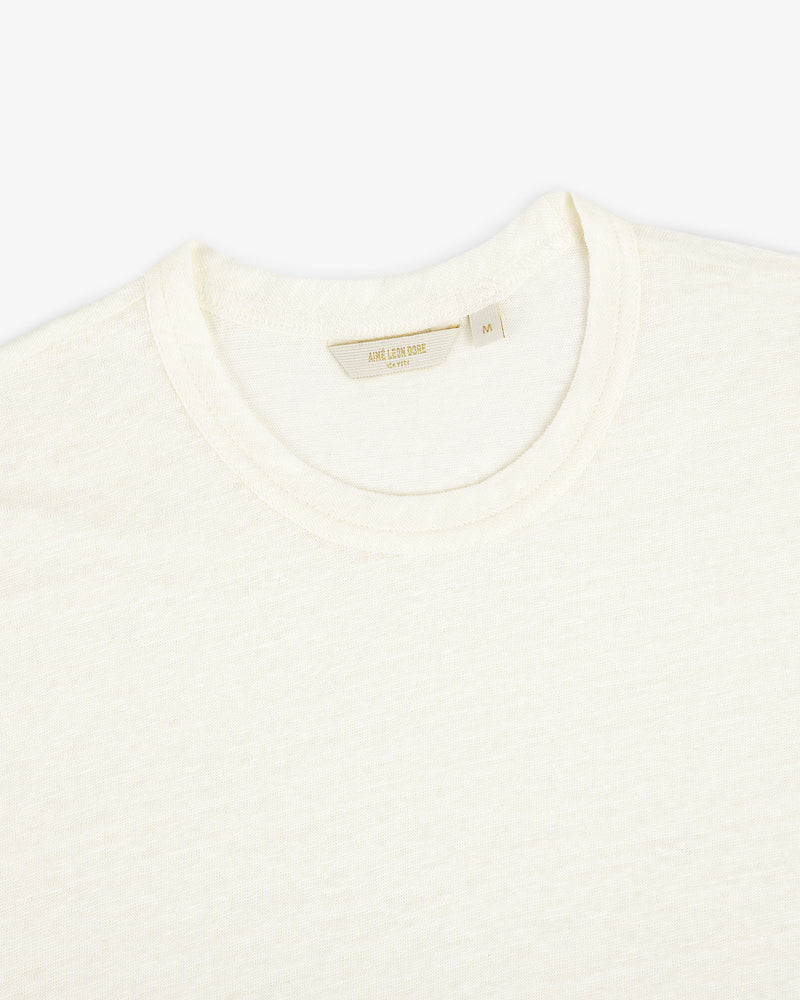 Linen Tee in off-white, size medium, laid flat on a white background.