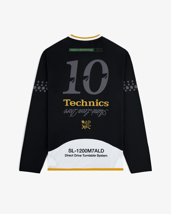 Black ALD / Technics Soccer Jersey with 10, Technics, and SL-1200M7ALD Direct Drive Turntable System on the back.