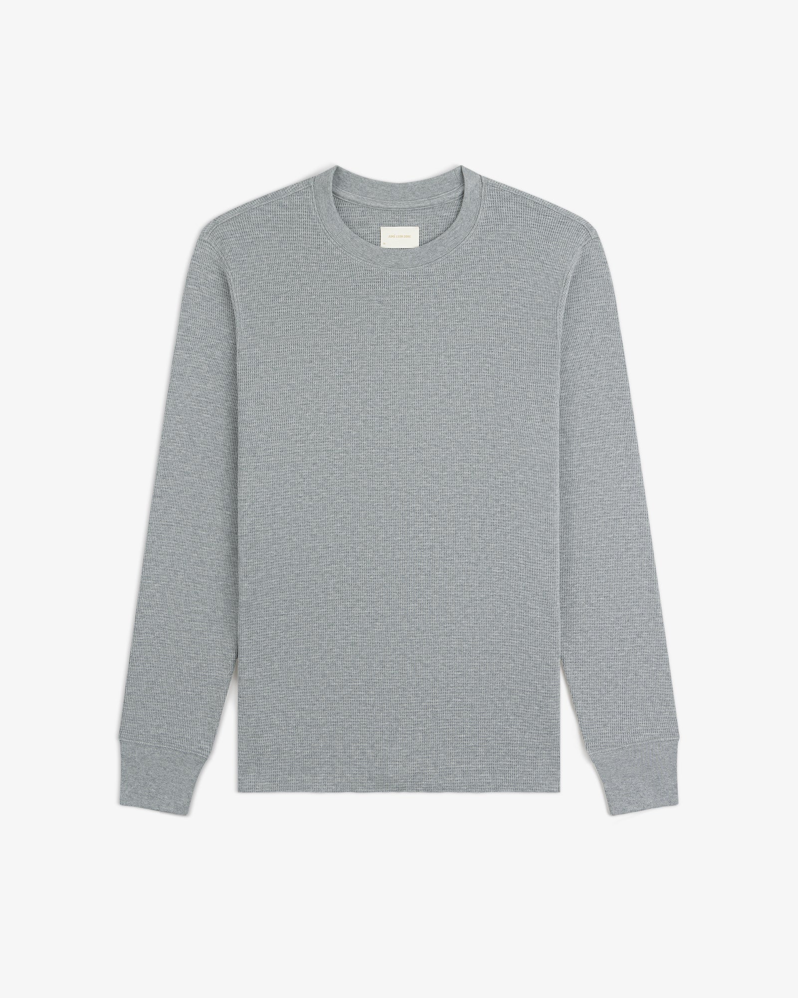 Long-Sleeve Waffle Thermal in gray, crewneck style, laid flat on a white background.