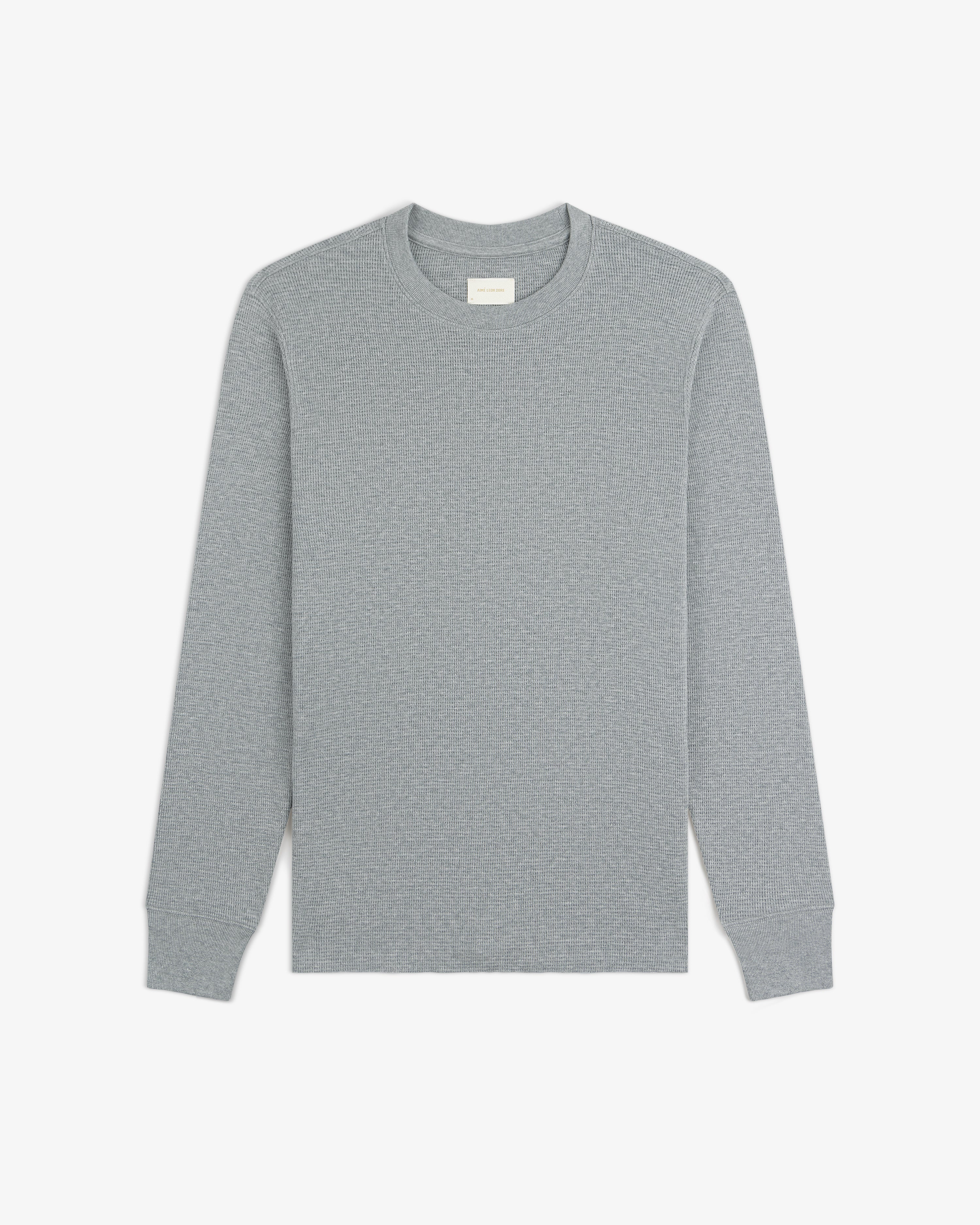 Long-Sleeve Waffle Thermal in gray, crewneck style, laid flat on a white background.