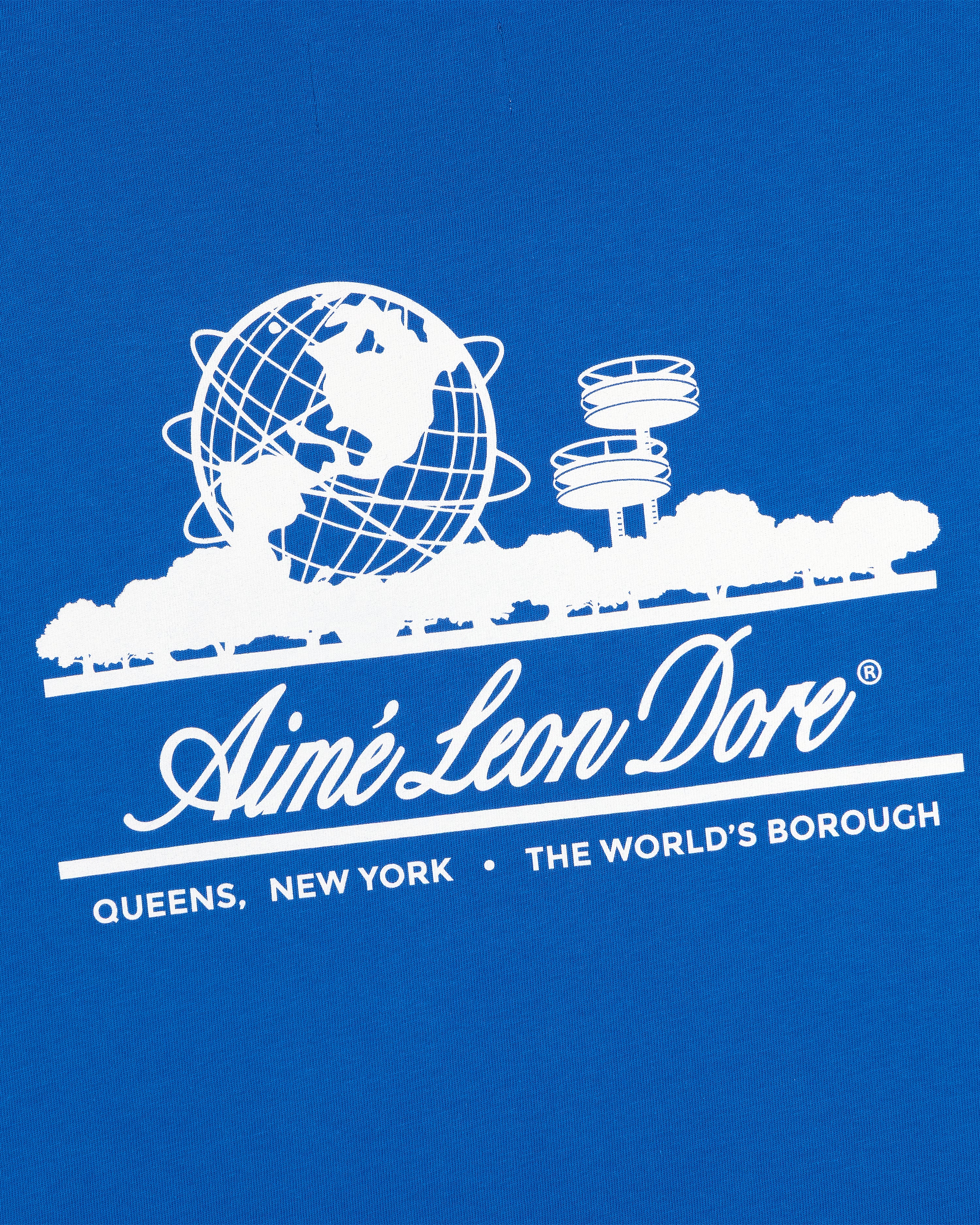 White graphic on blue tee with globe, observatory, trees, and text: ALD / LA Dodgers Unisphere Tee.