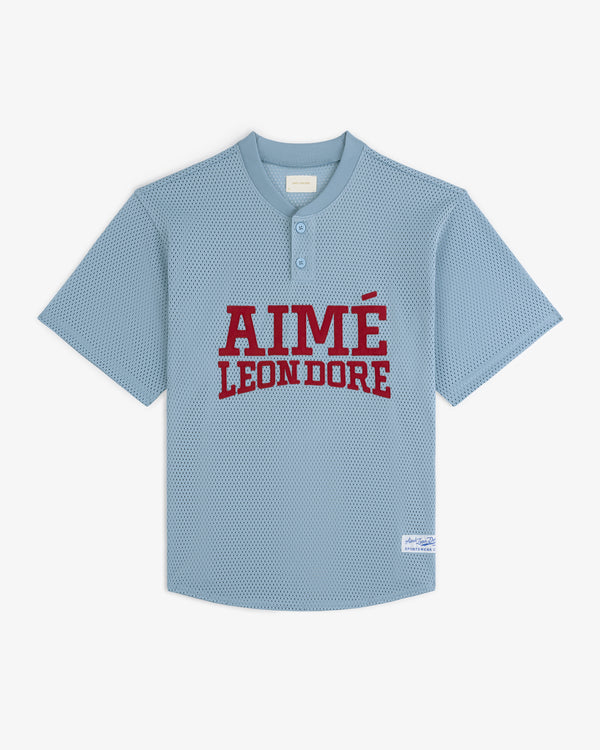 Light blue Mesh Batting Practice Jersey with red AIMÉ LEON DORE logo on chest and small hem label.