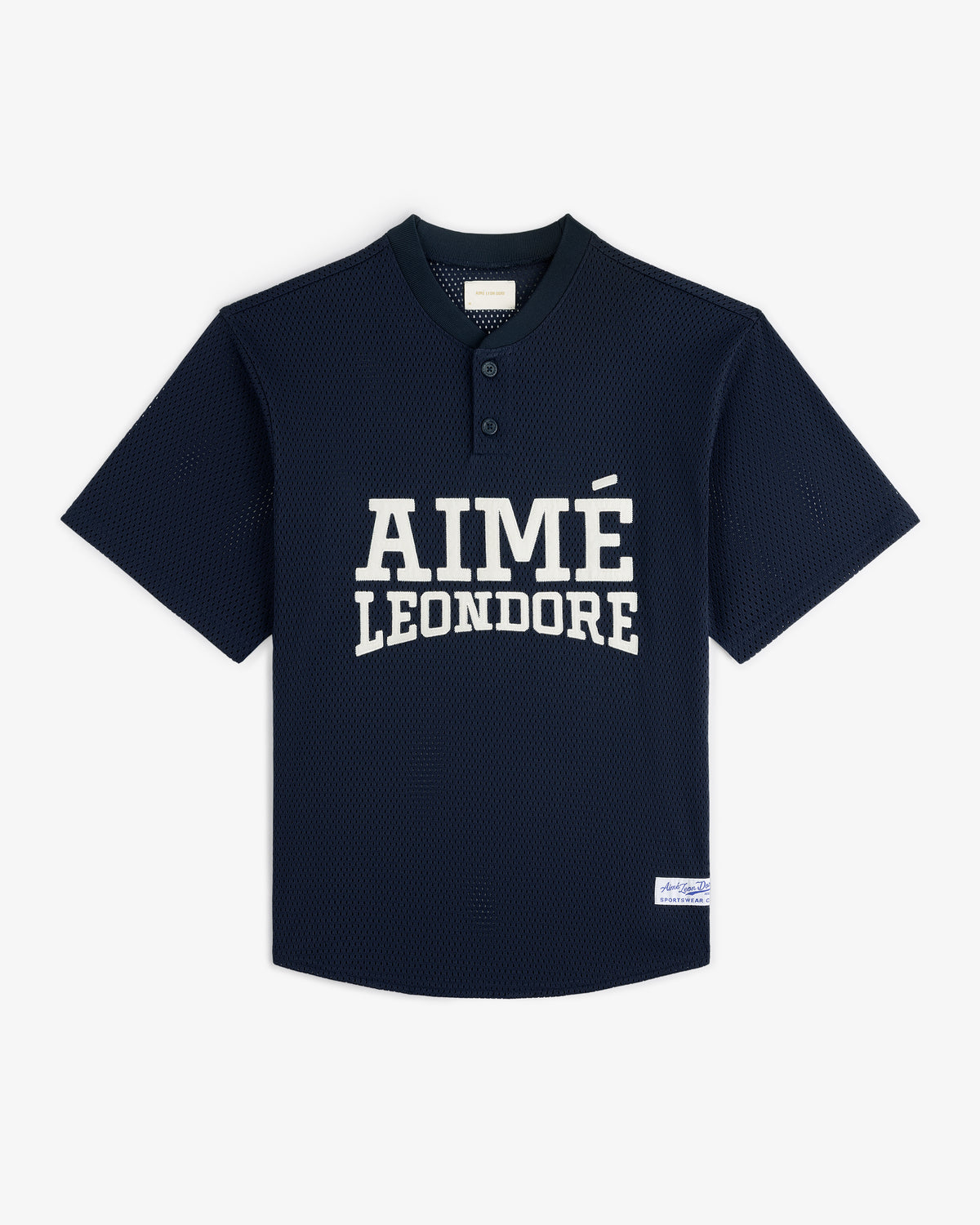 Navy Mesh Batting Practice Jersey with AIMÉ LEON DORE in white on front and a small white label near the hem.